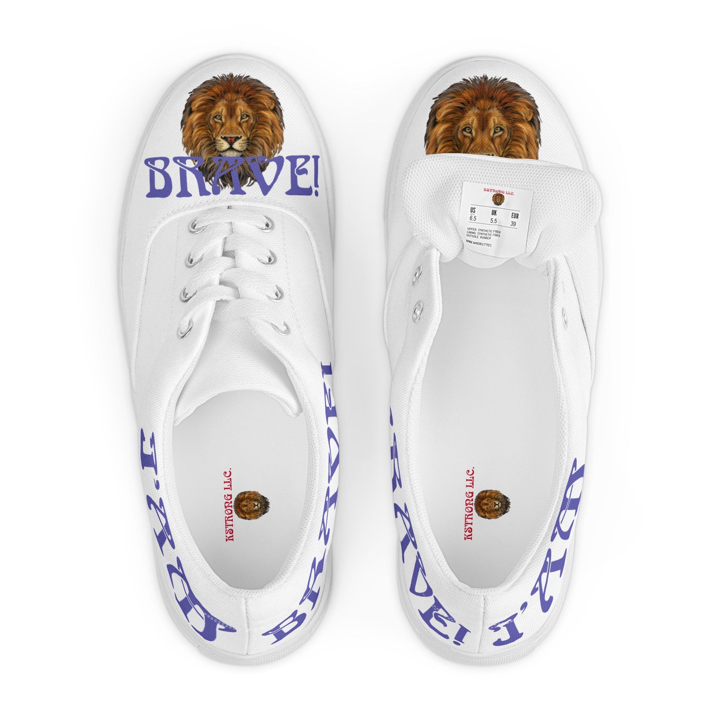 “I’AM BRAVE!”White Women’s Lace-Up Canvas Shoes W/Purple Font