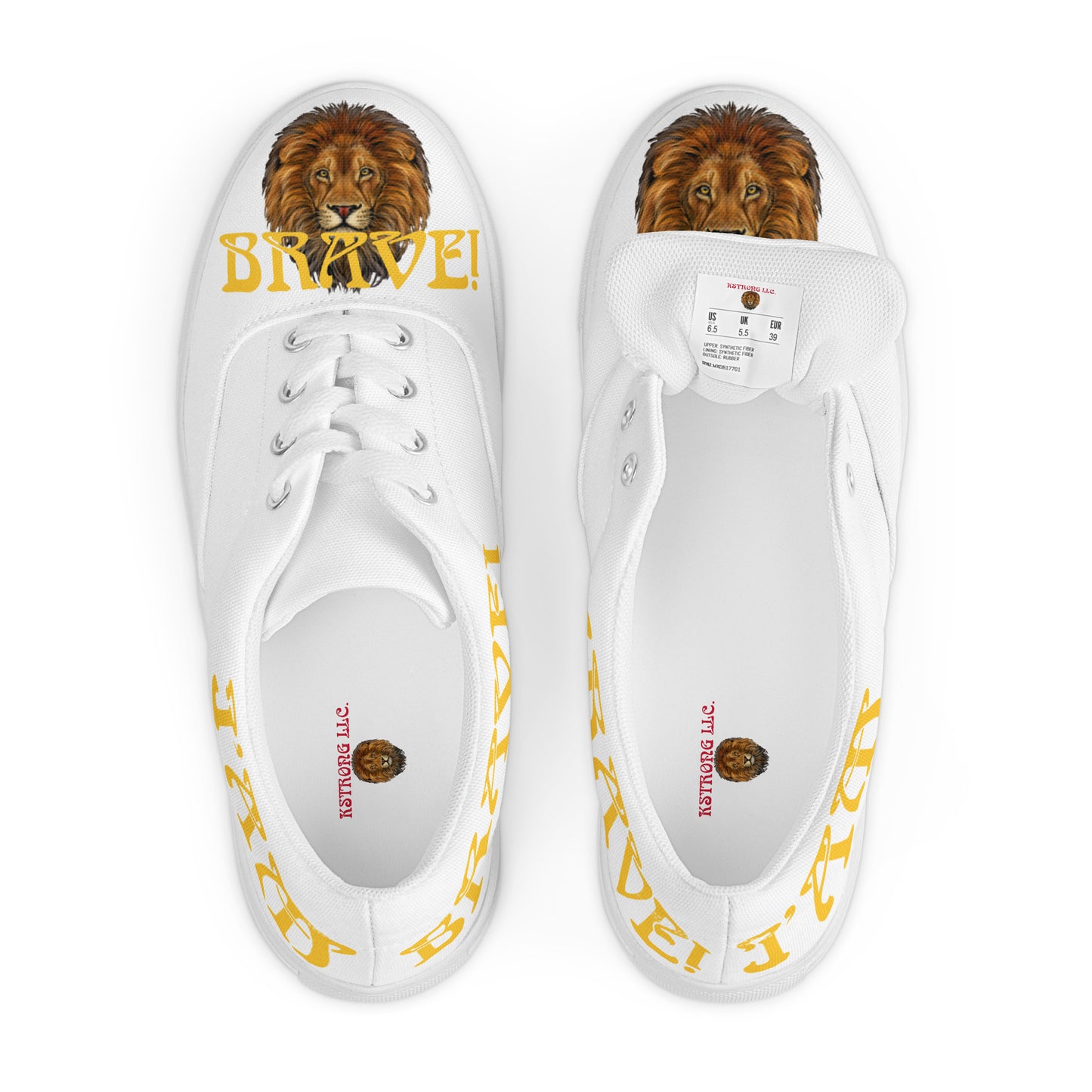 “I’AM BRAVE!”White Women’s Lace-Up Canvas Shoes W/Yellow Font