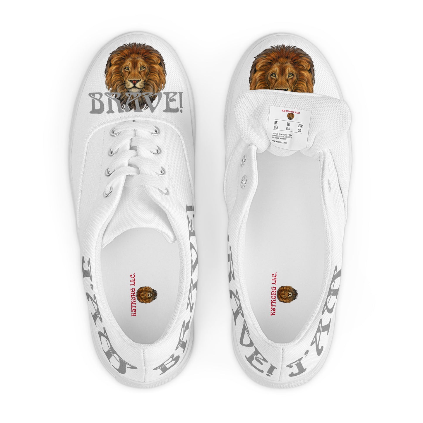 “I’AM BRAVE!”White Women’s Lace-Up Canvas Shoes W/Grey Font