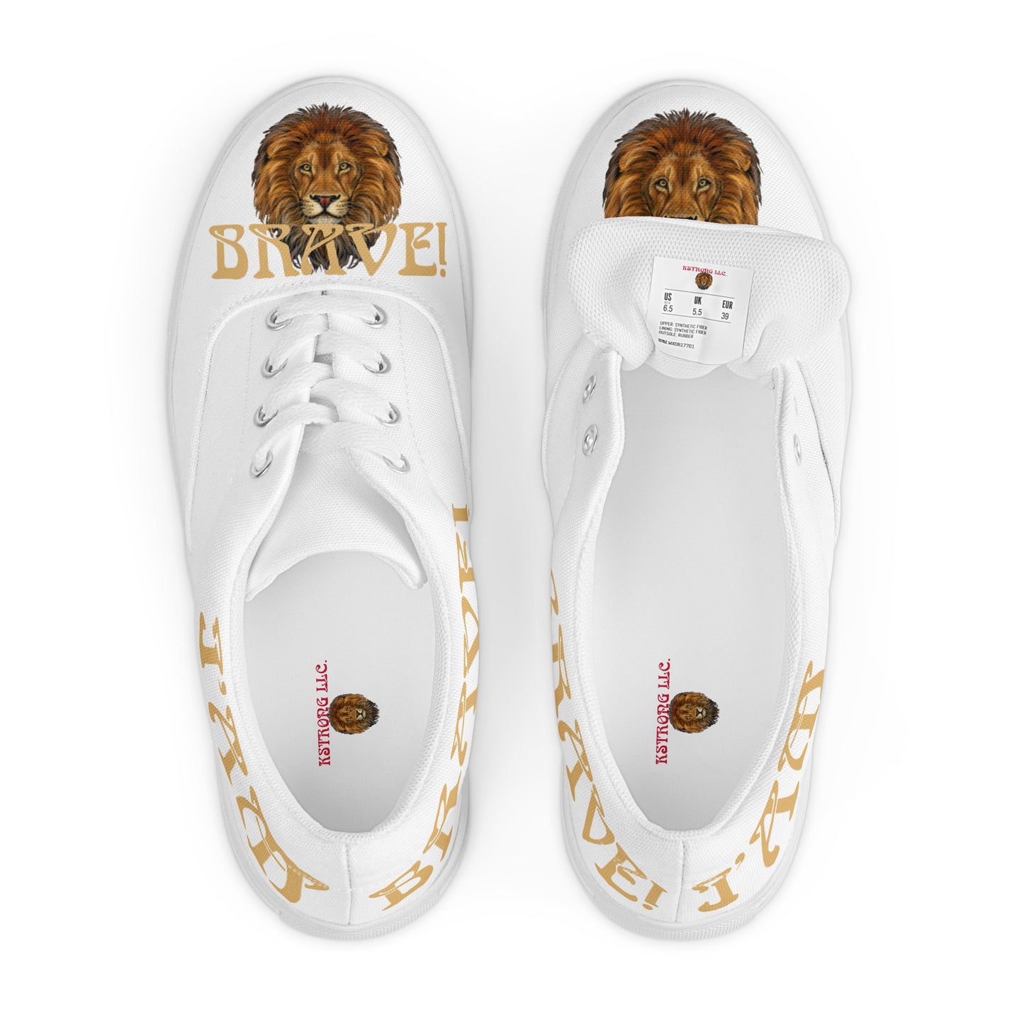 “I’AM BRAVE!”White Women’s Lace-Up Canvas Shoes W/Fawn Font