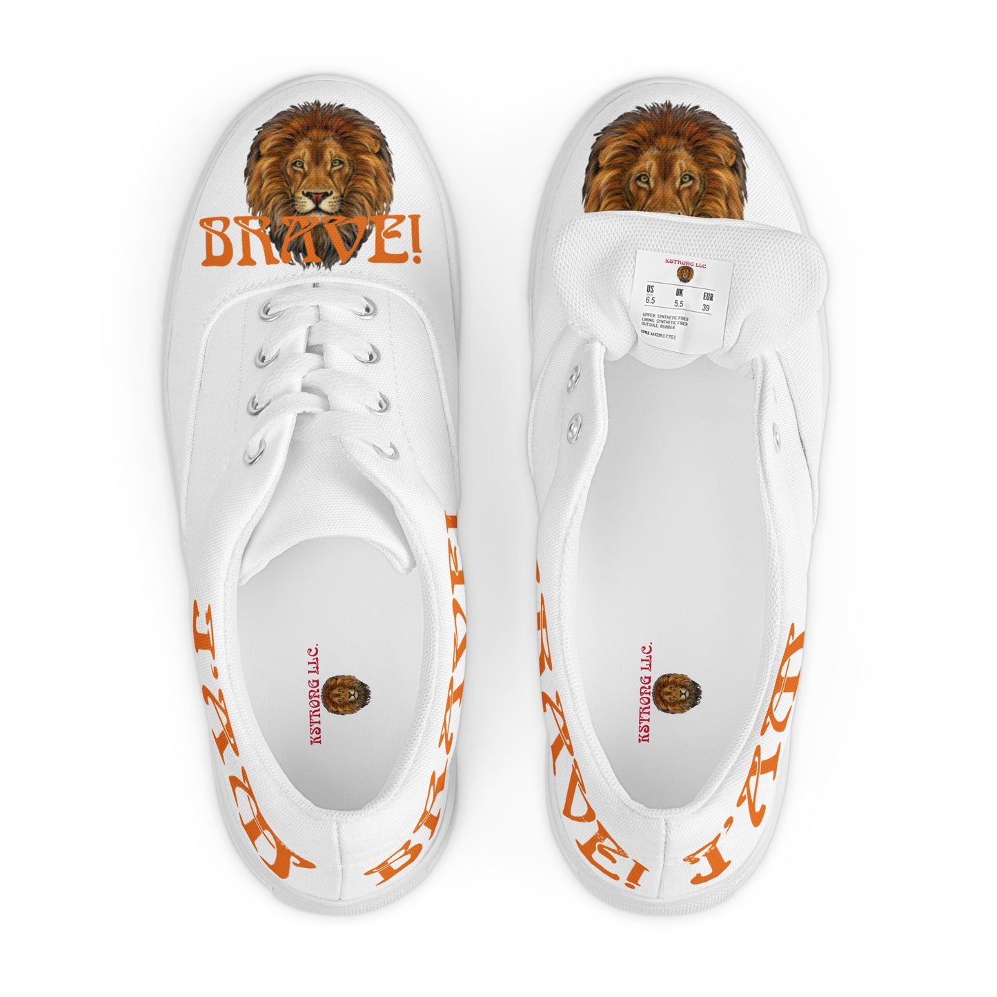 “I’AM BRAVE!” White Women’s Lace-Up Canvas Shoes W/Orange Font