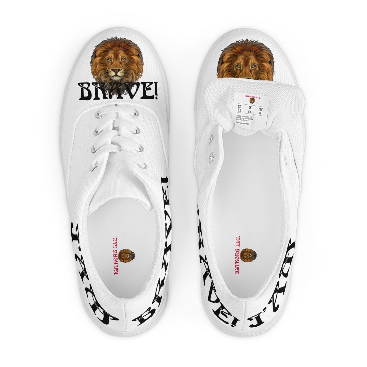 “I’AM BRAVE!” White Women’s Lace-Up Canvas Shoes W/Black Font