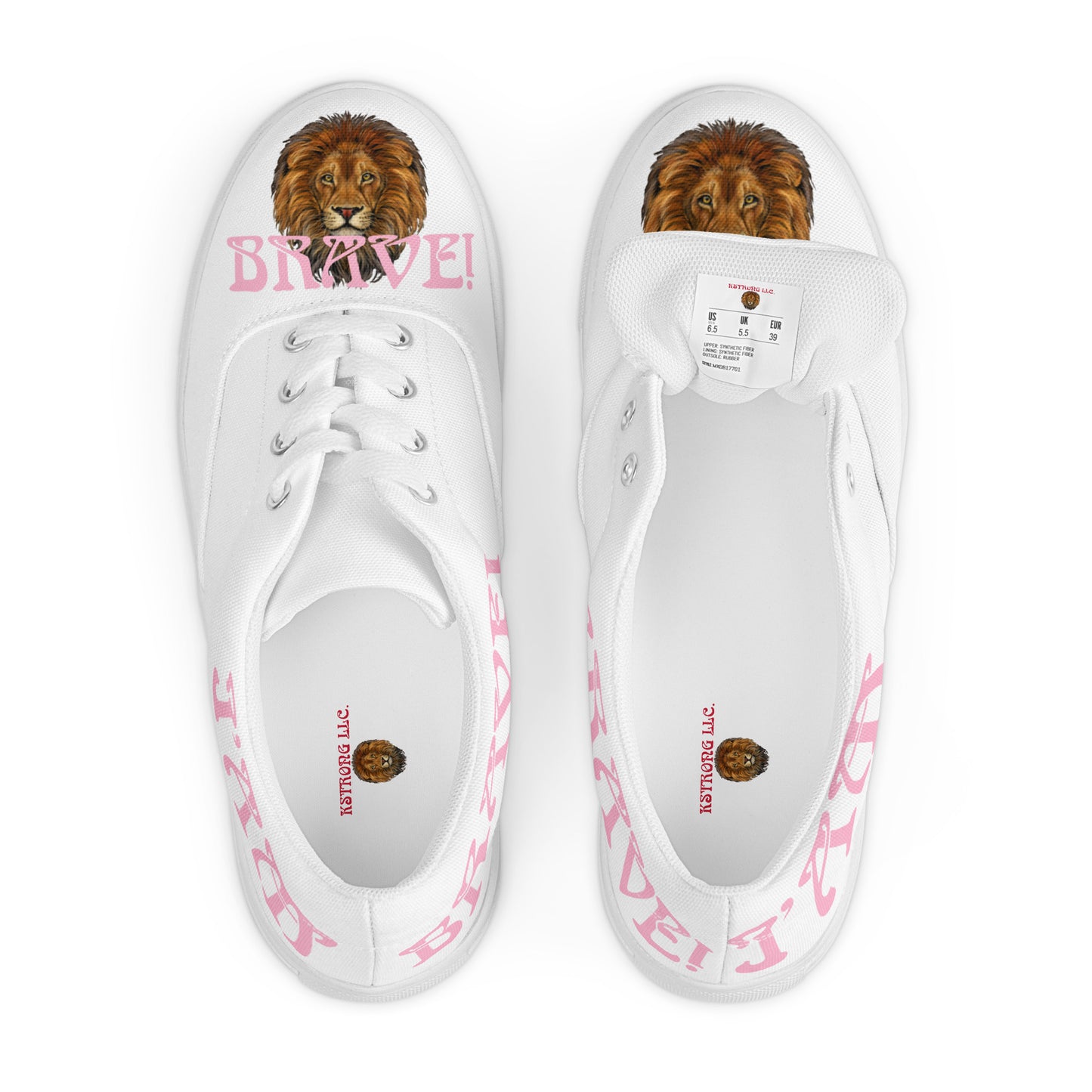 “I’AM BRAVE!” White Women’s Lace-Up Canvas Shoes W/Cotton Candy Font