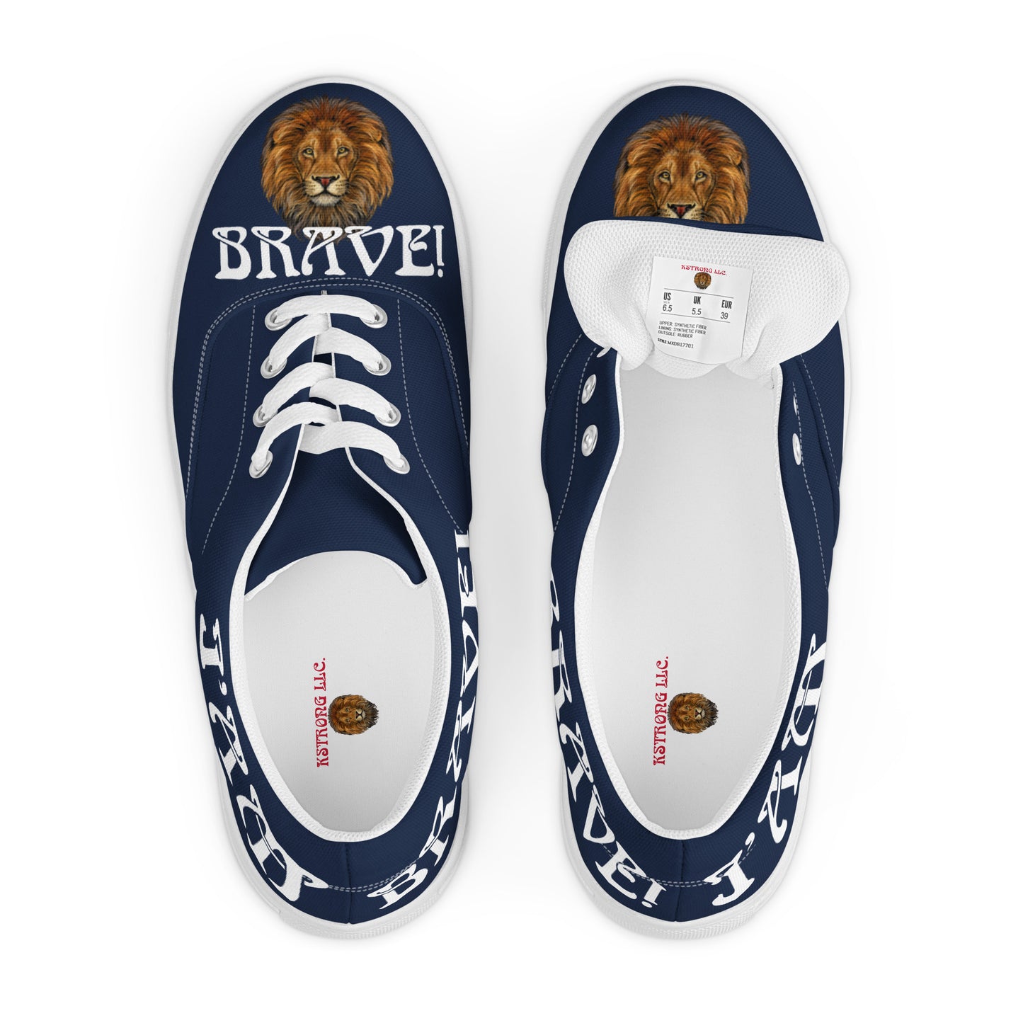 “I’AM BRAVE!” Blue Women’s Lace-Up Canvas Shoes W/White Font