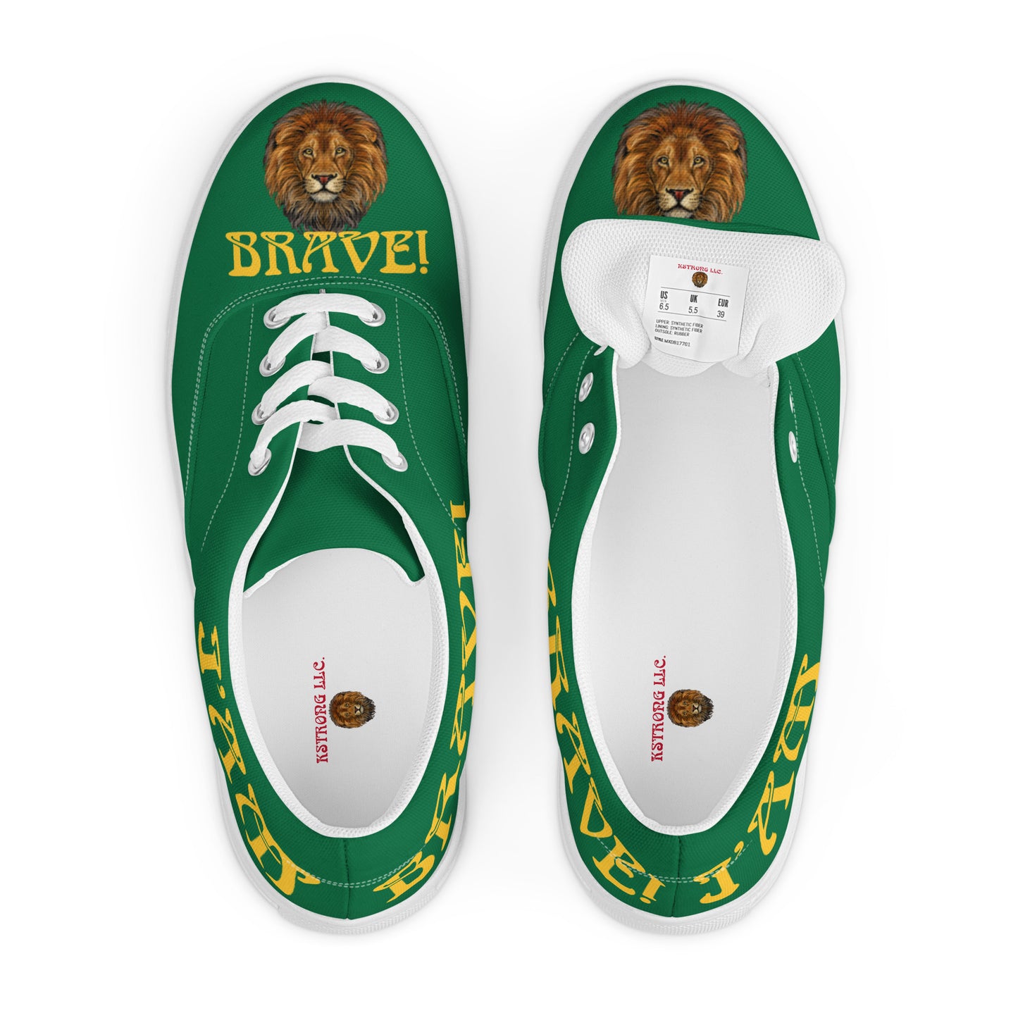 “I’AM BRAVE!” Green Women’s Lace-Up Canvas Shoes W/Yellow Font