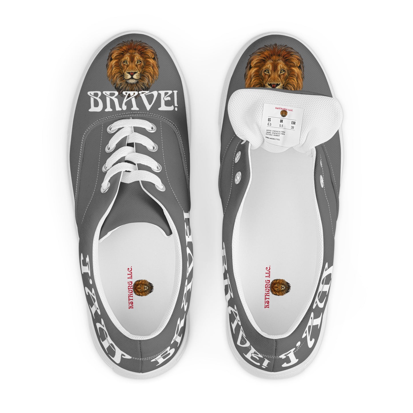 “I’AM BRAVE!” Grey Women’s Lace-Up Canvas Shoes W/White Font