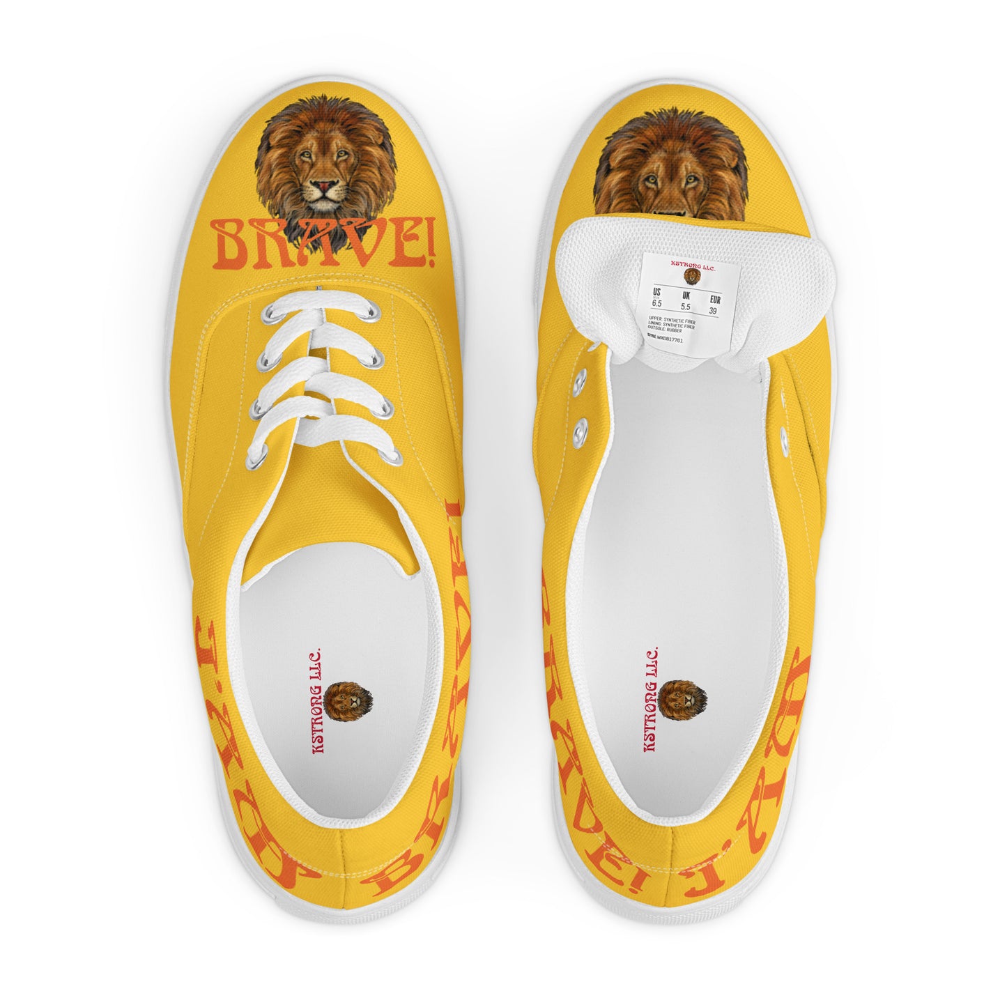 “I’AM BRAVE!”Yellow Women’s Lace-Up Canvas Shoes W/Orange Font