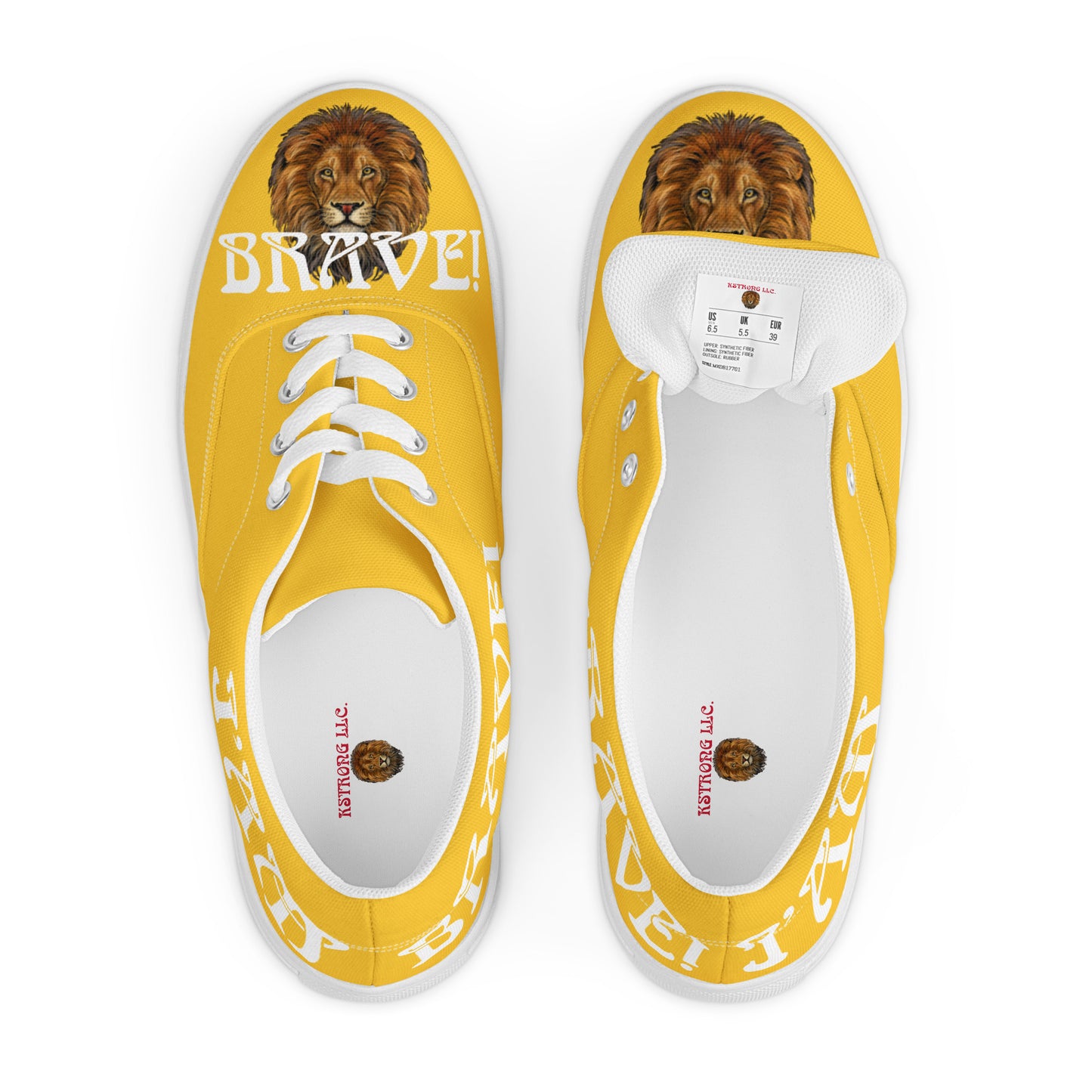 “I’AM BRAVE!” Yellow Women’s Lace-Up Canvas Shoes W/White Font