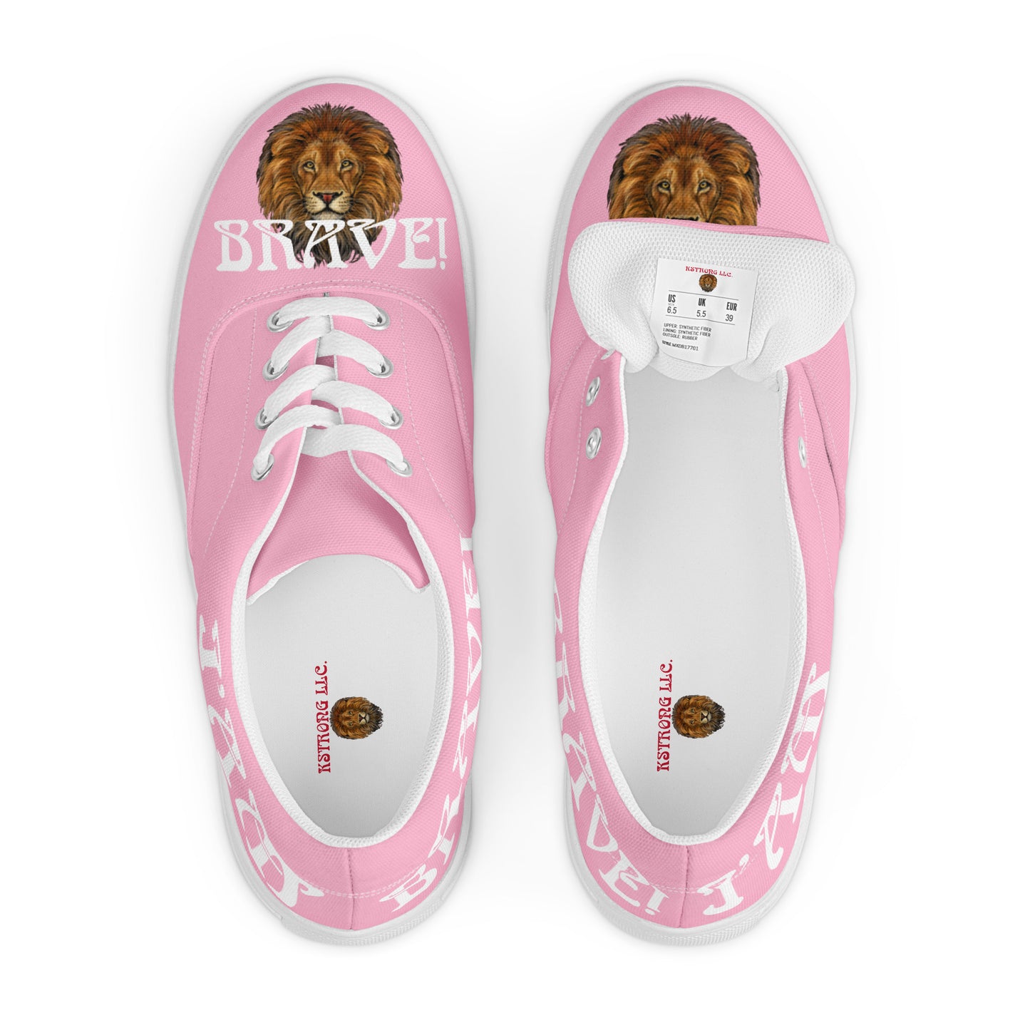 “I’AM BRAVE!” Cotton Candy Women’s Lace-Up Canvas Shoes W/White Font