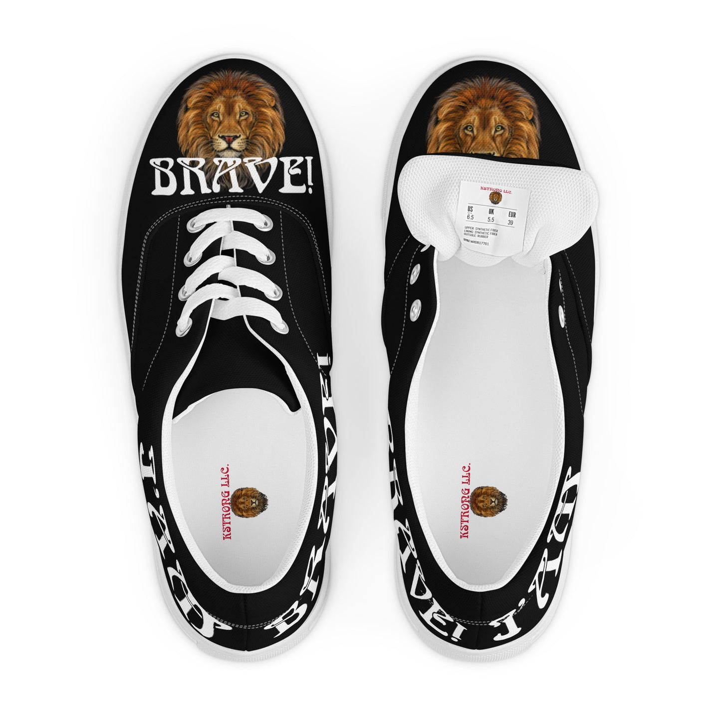 “I’AM BRAVE!” Black Women’s Lace-Up Canvas Shoes W/White Font