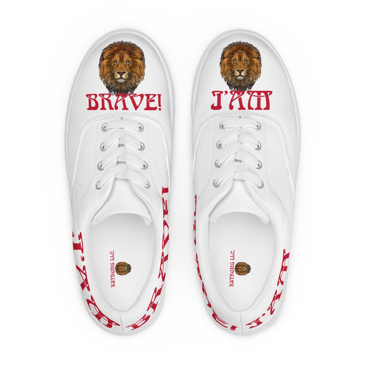 “I’AM BRAVE!”White Women’s Lace-Up Canvas Shoes W/Red Font