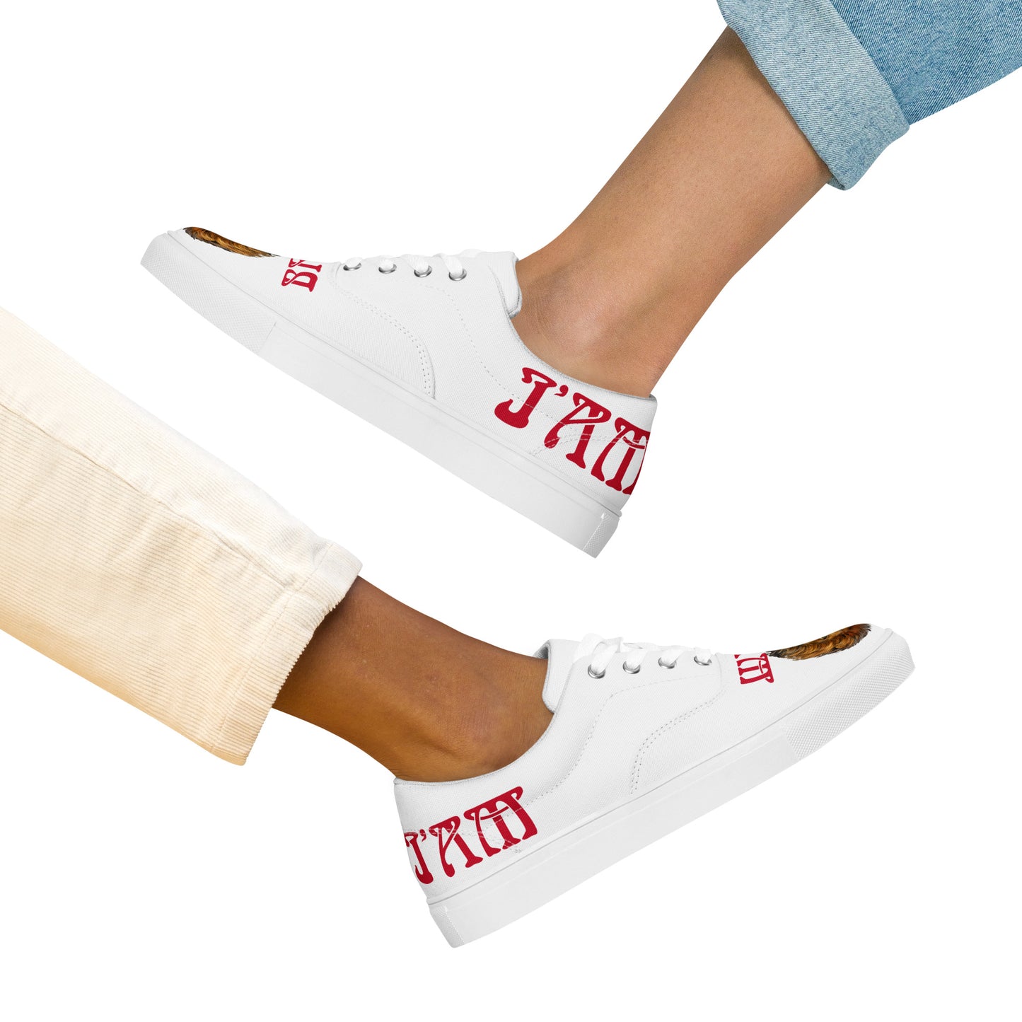 “I’AM BRAVE!”White Women’s Lace-Up Canvas Shoes W/Red Font