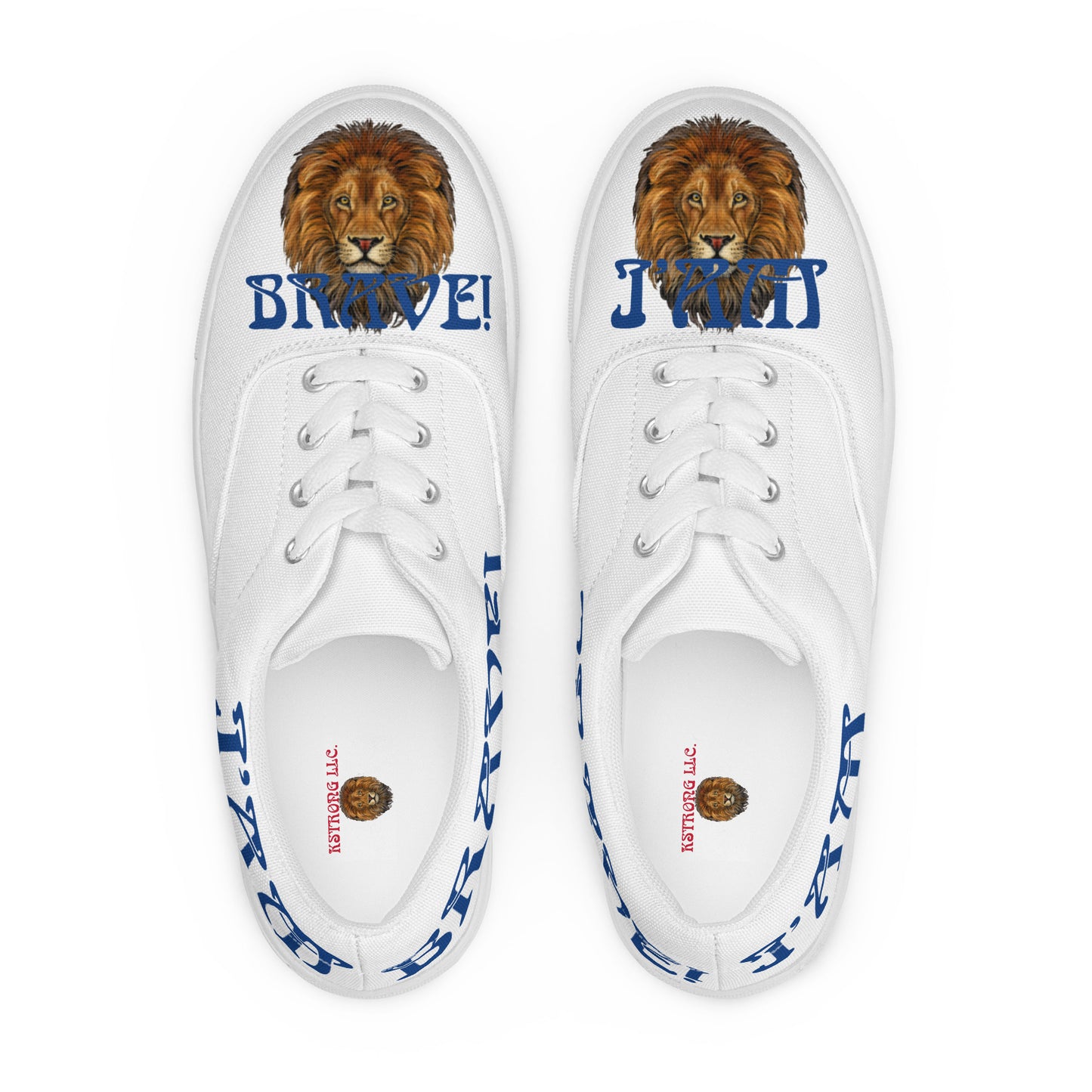 “I’AM BRAVE!”White Women’s Lace-Up Canvas Shoes W/Blue Font
