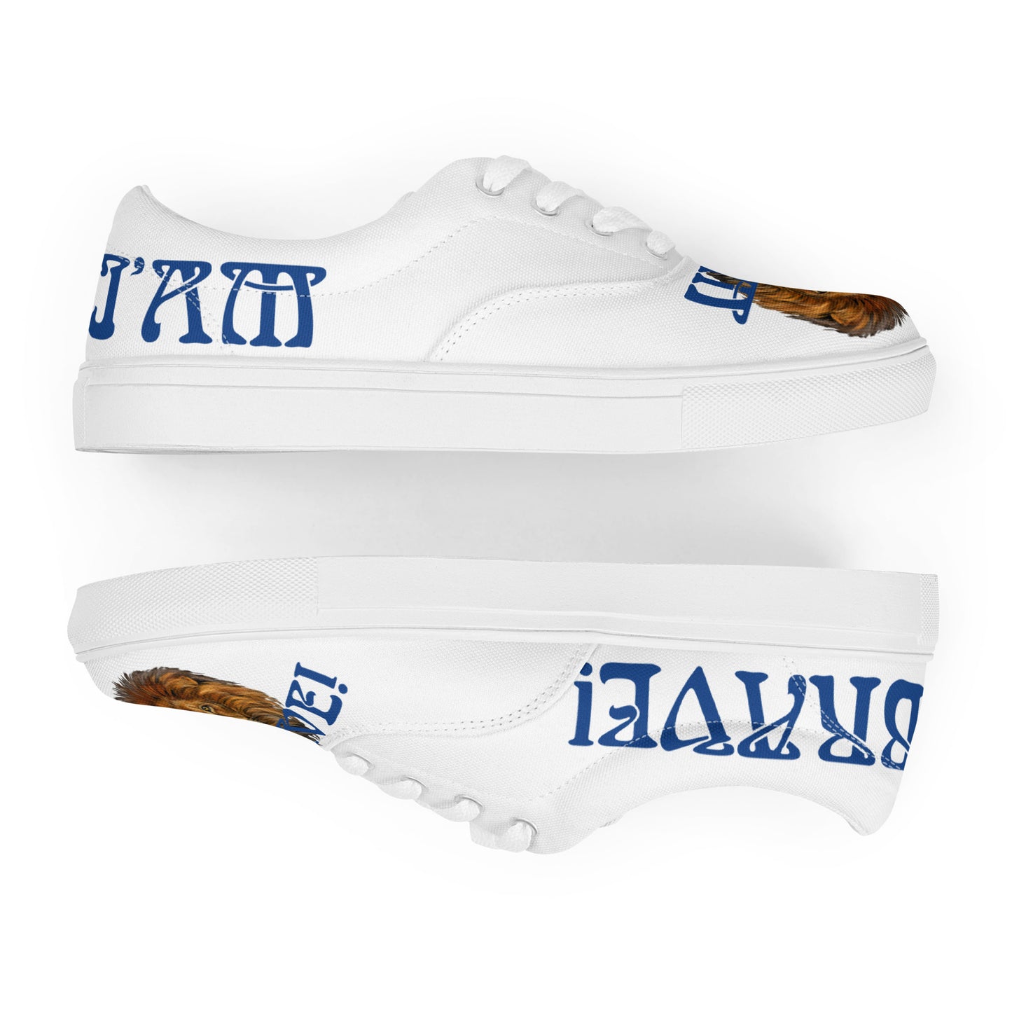 “I’AM BRAVE!”White Women’s Lace-Up Canvas Shoes W/Blue Font
