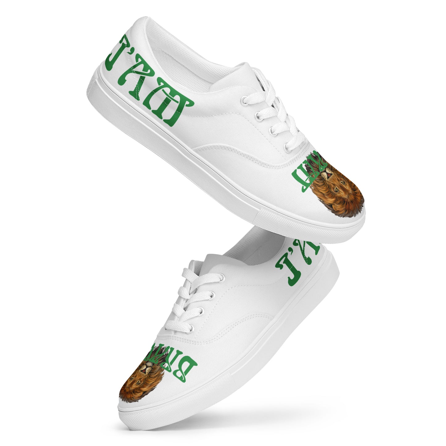 “I’AM BRAVE!” White Women’s Lace-Up Canvas Shoes W/Green Font