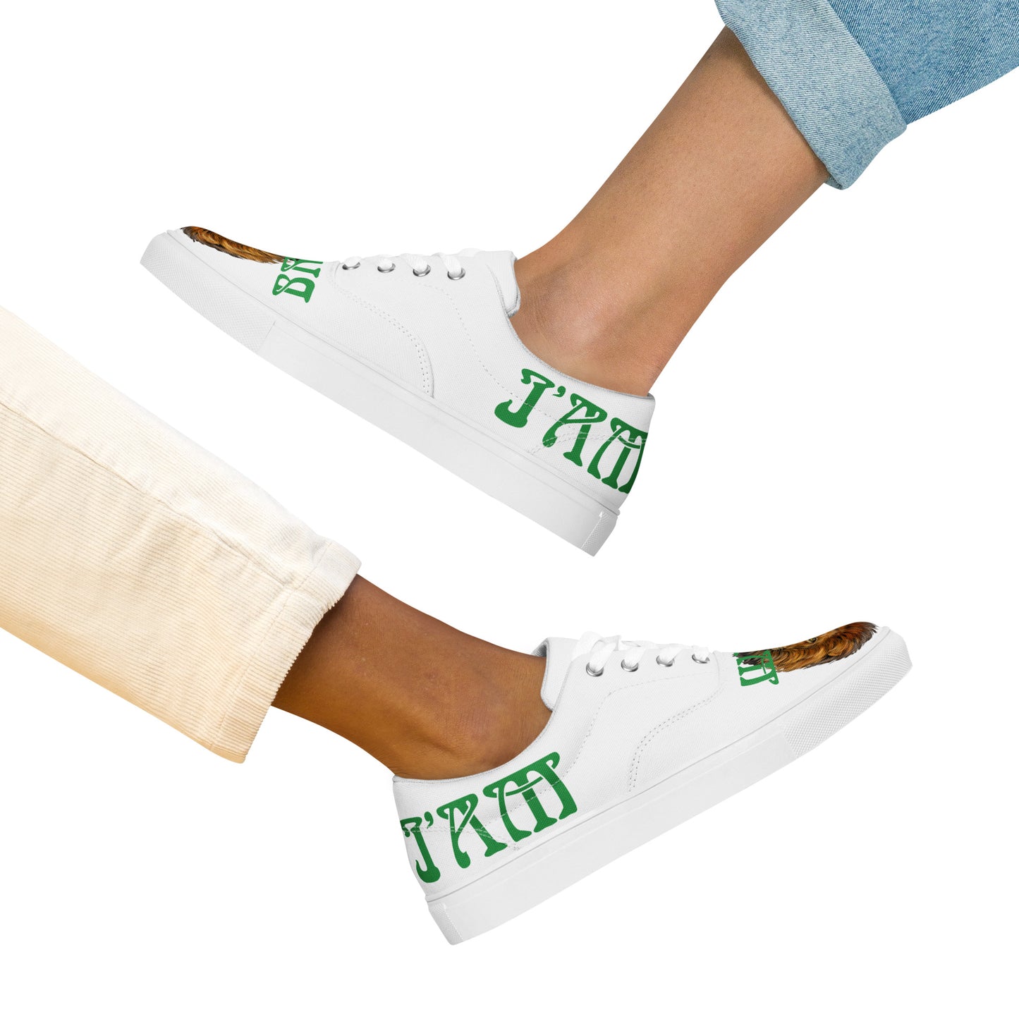 “I’AM BRAVE!” White Women’s Lace-Up Canvas Shoes W/Green Font