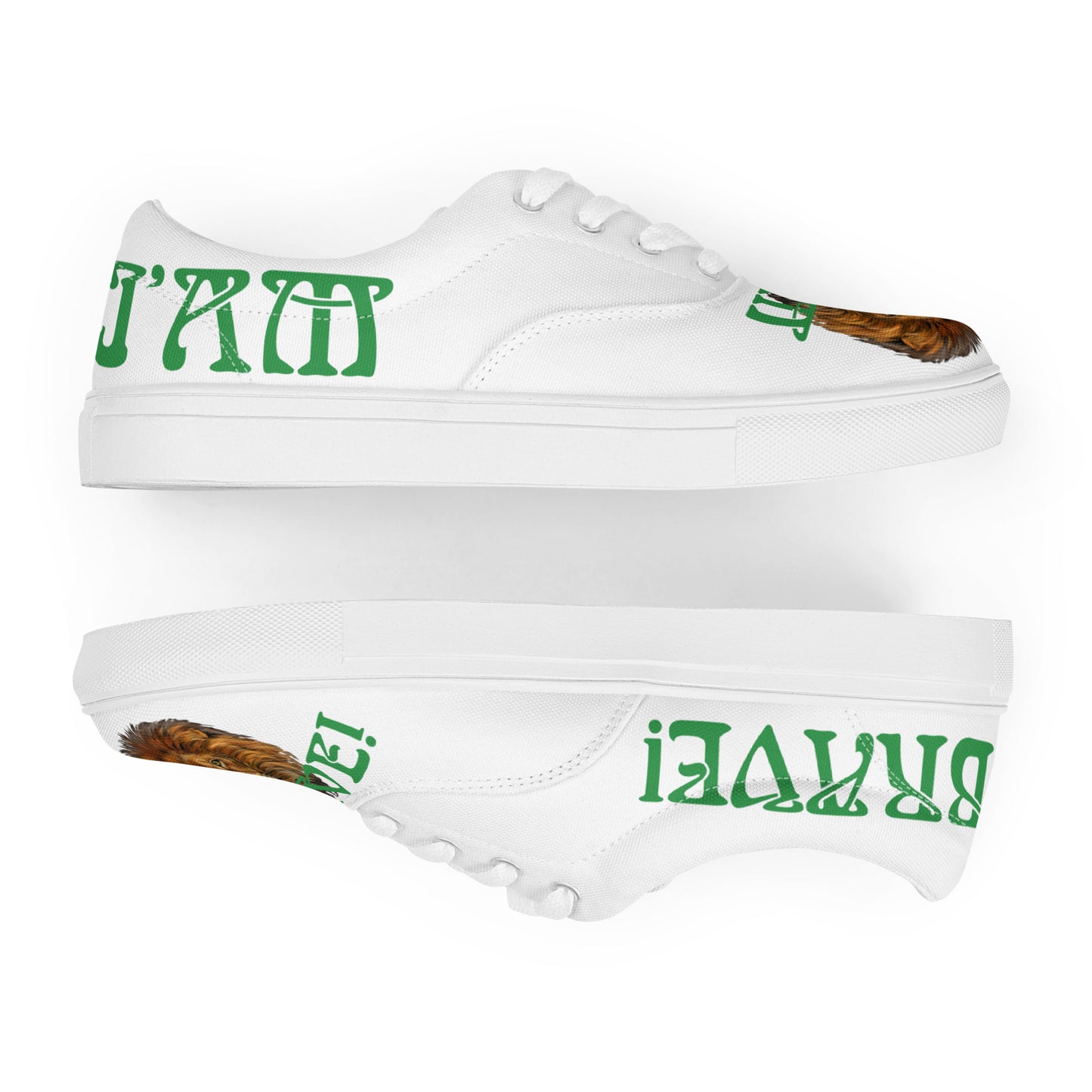 “I’AM BRAVE!” White Women’s Lace-Up Canvas Shoes W/Green Font