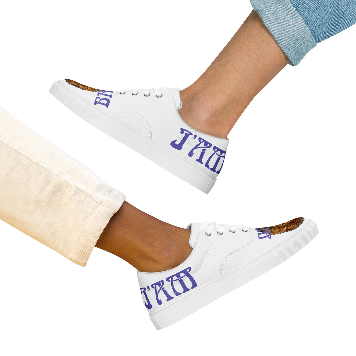 “I’AM BRAVE!”White Women’s Lace-Up Canvas Shoes W/Purple Font