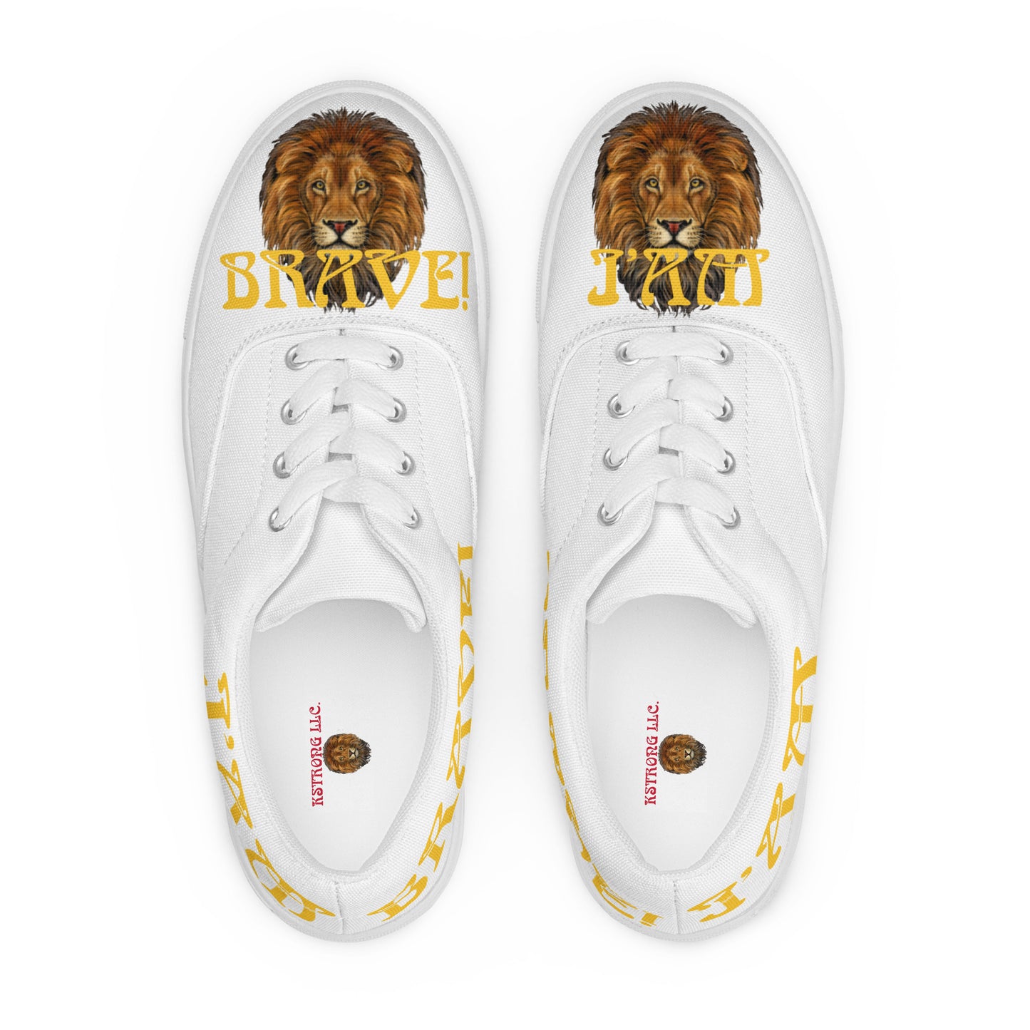 “I’AM BRAVE!”White Women’s Lace-Up Canvas Shoes W/Yellow Font