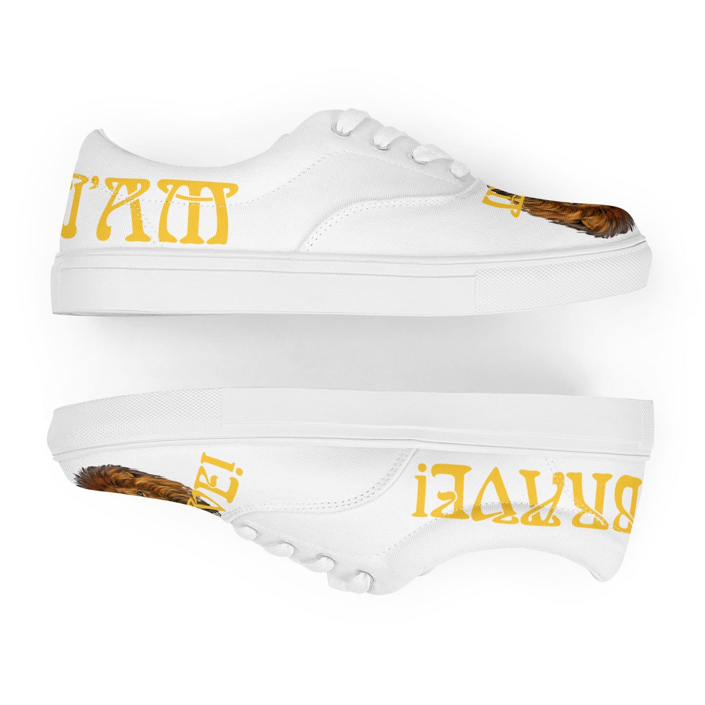 “I’AM BRAVE!”White Women’s Lace-Up Canvas Shoes W/Yellow Font