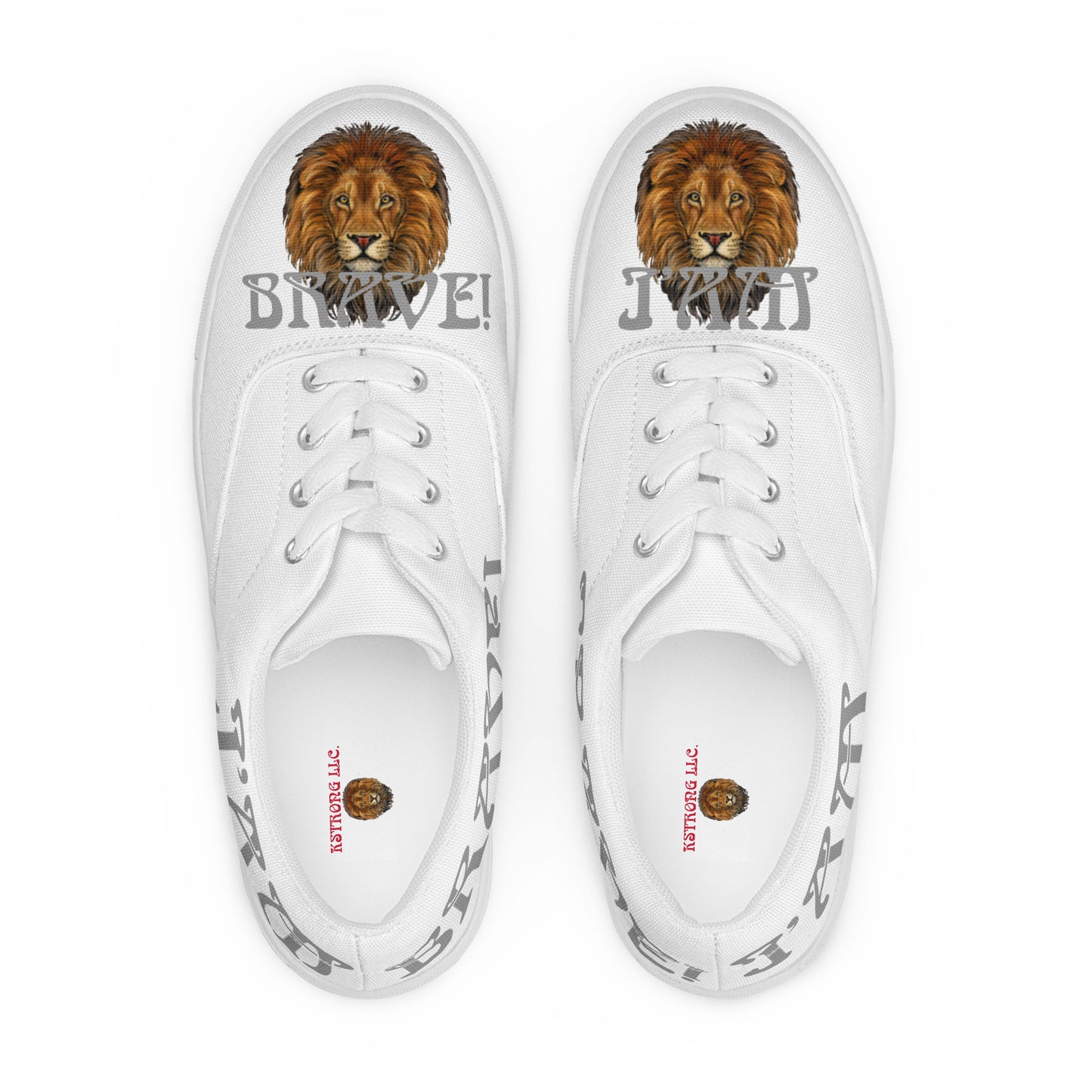 “I’AM BRAVE!”White Women’s Lace-Up Canvas Shoes W/Grey Font