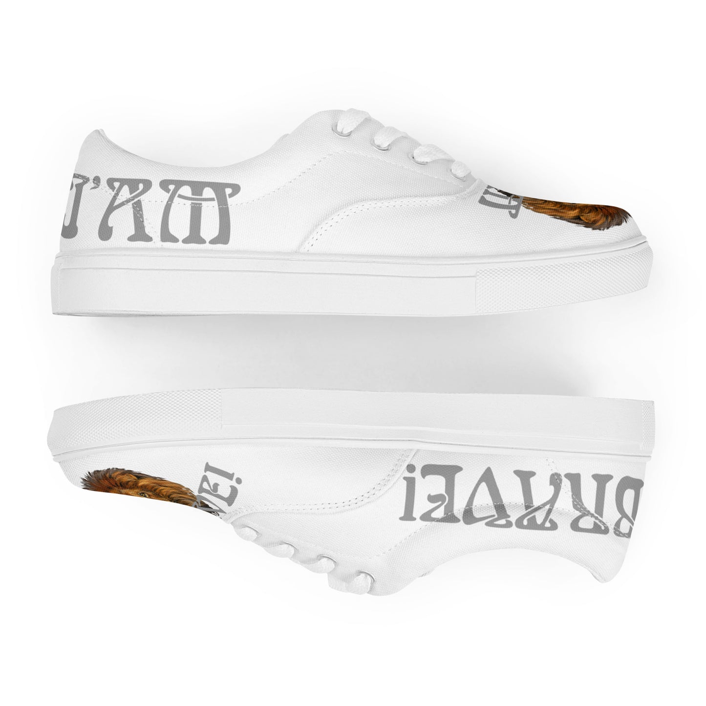 “I’AM BRAVE!”White Women’s Lace-Up Canvas Shoes W/Grey Font
