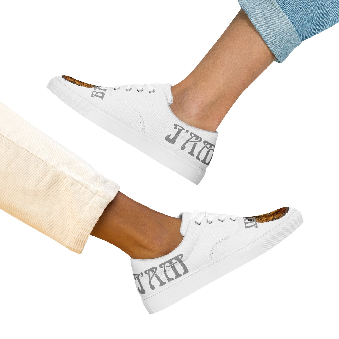 “I’AM BRAVE!”White Women’s Lace-Up Canvas Shoes W/Grey Font