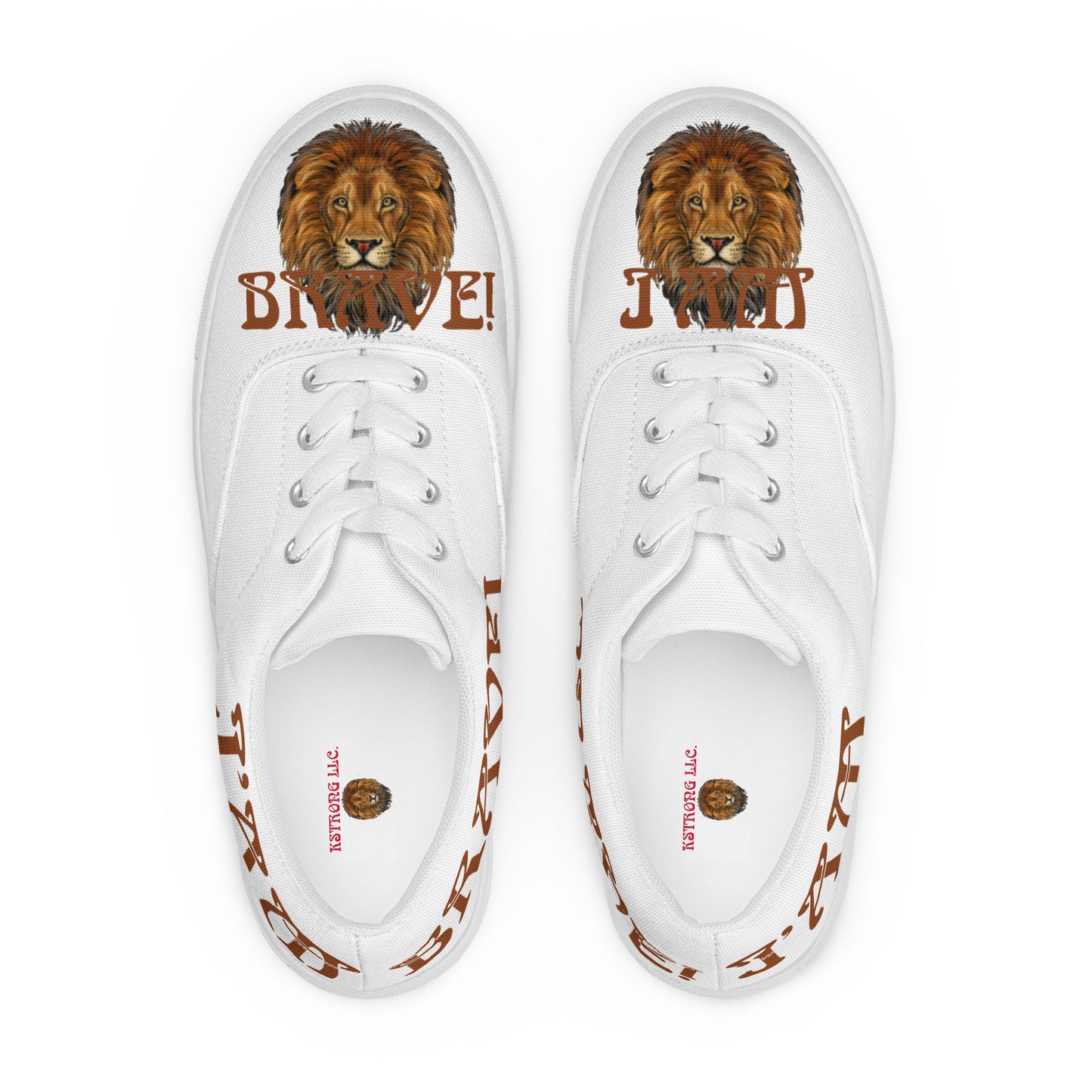 “I’AM BRAVE!” White Women’s Lace-Up Canvas Shoes W/Brown Font