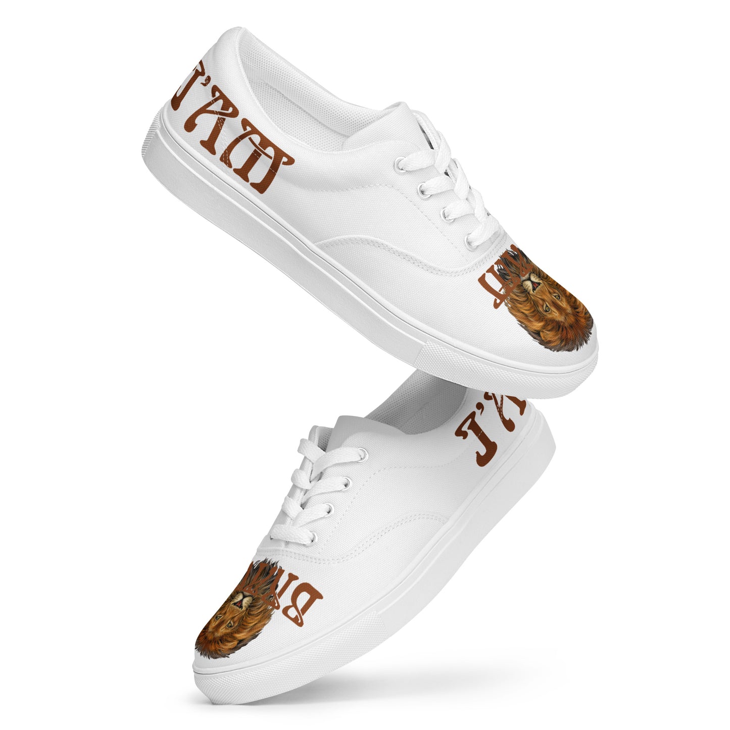 “I’AM BRAVE!” White Women’s Lace-Up Canvas Shoes W/Brown Font