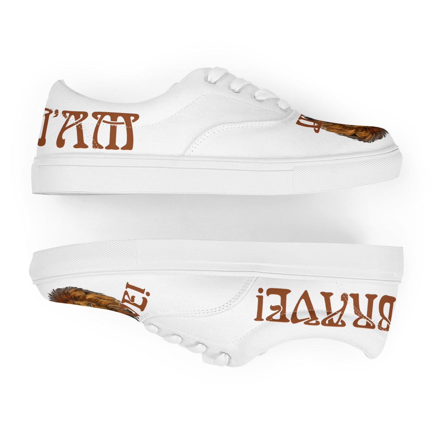“I’AM BRAVE!” White Women’s Lace-Up Canvas Shoes W/Brown Font