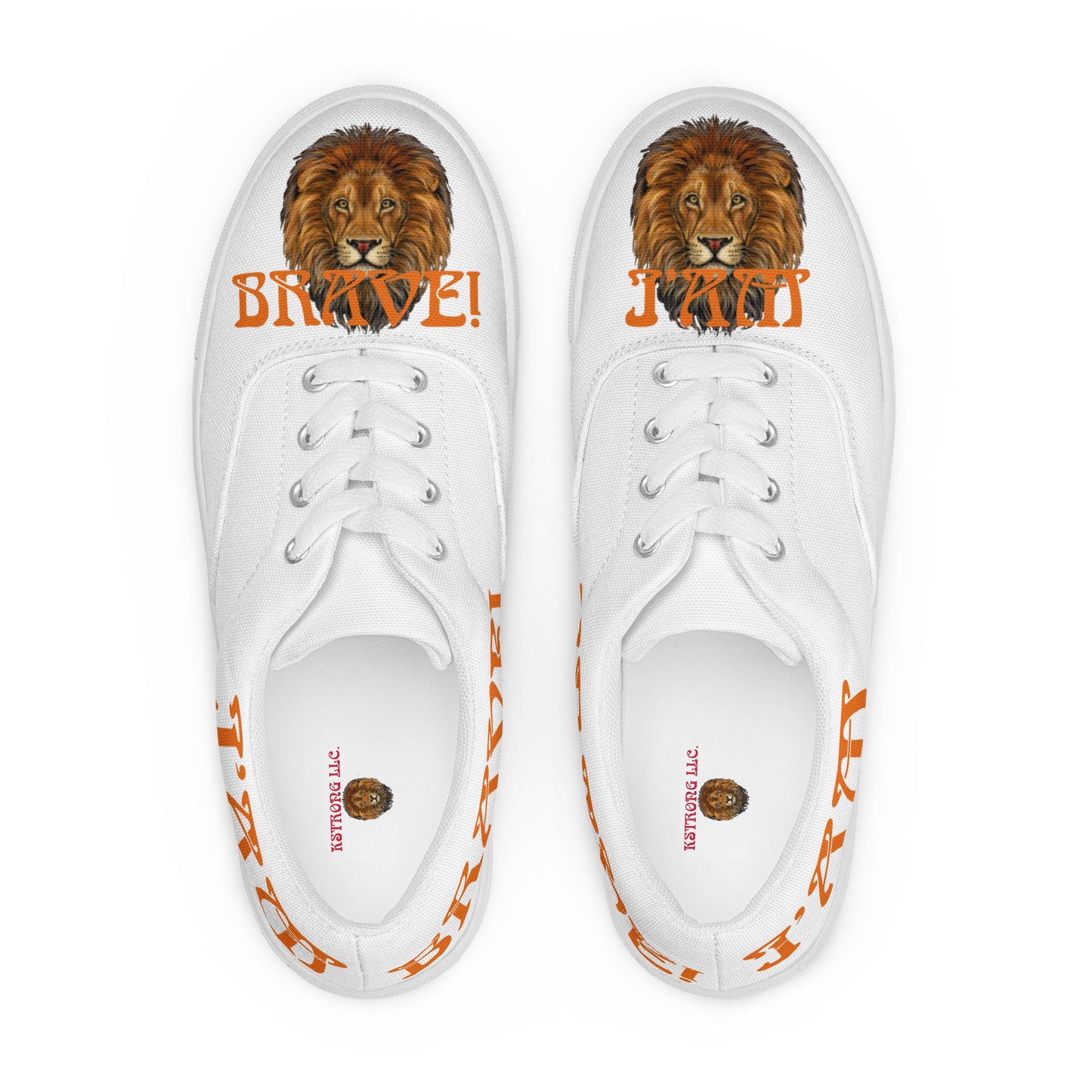 “I’AM BRAVE!” White Women’s Lace-Up Canvas Shoes W/Orange Font