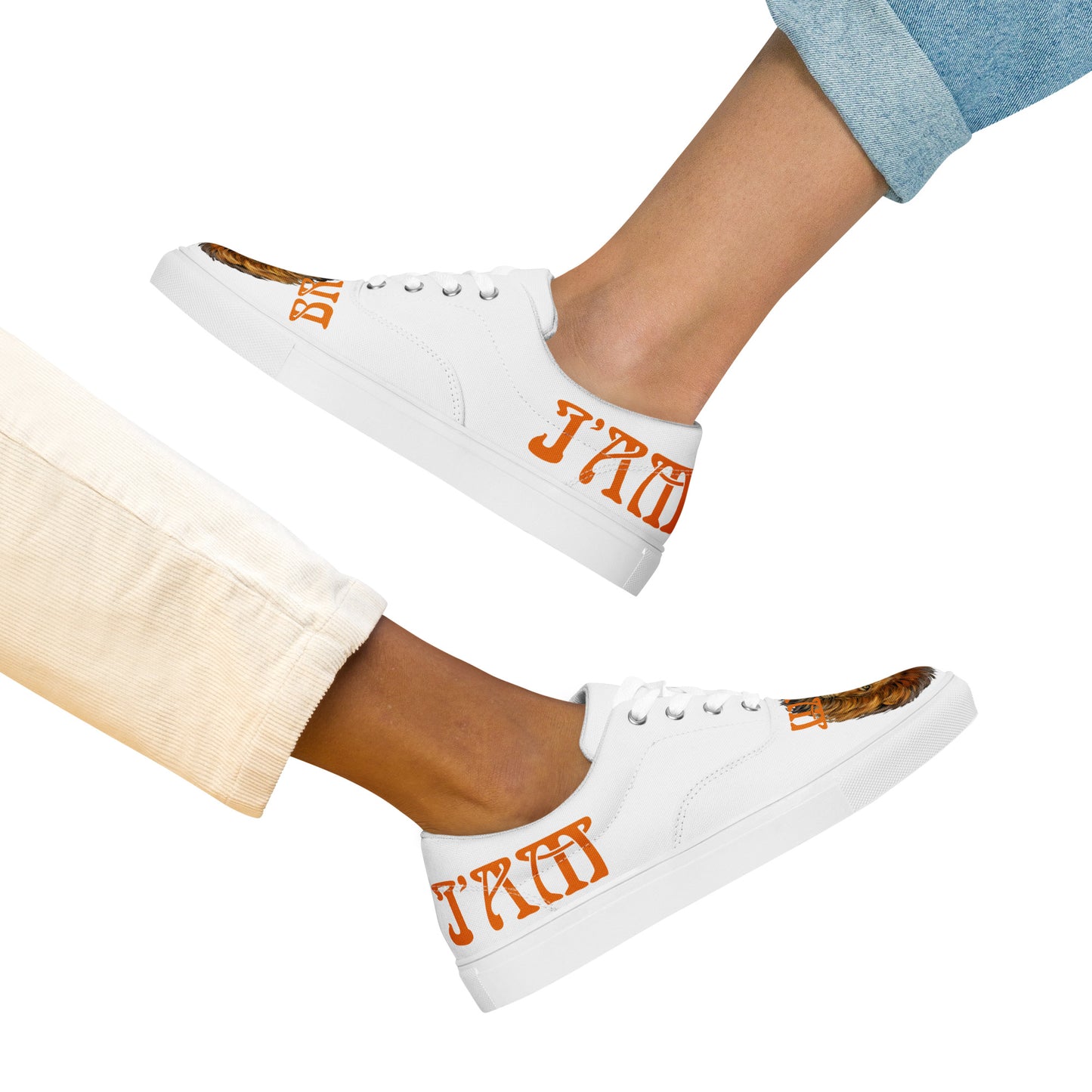 “I’AM BRAVE!” White Women’s Lace-Up Canvas Shoes W/Orange Font
