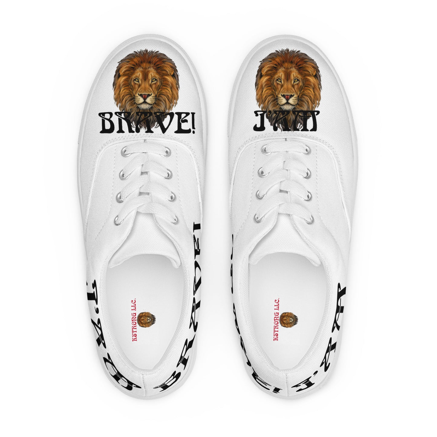 “I’AM BRAVE!” White Women’s Lace-Up Canvas Shoes W/Black Font