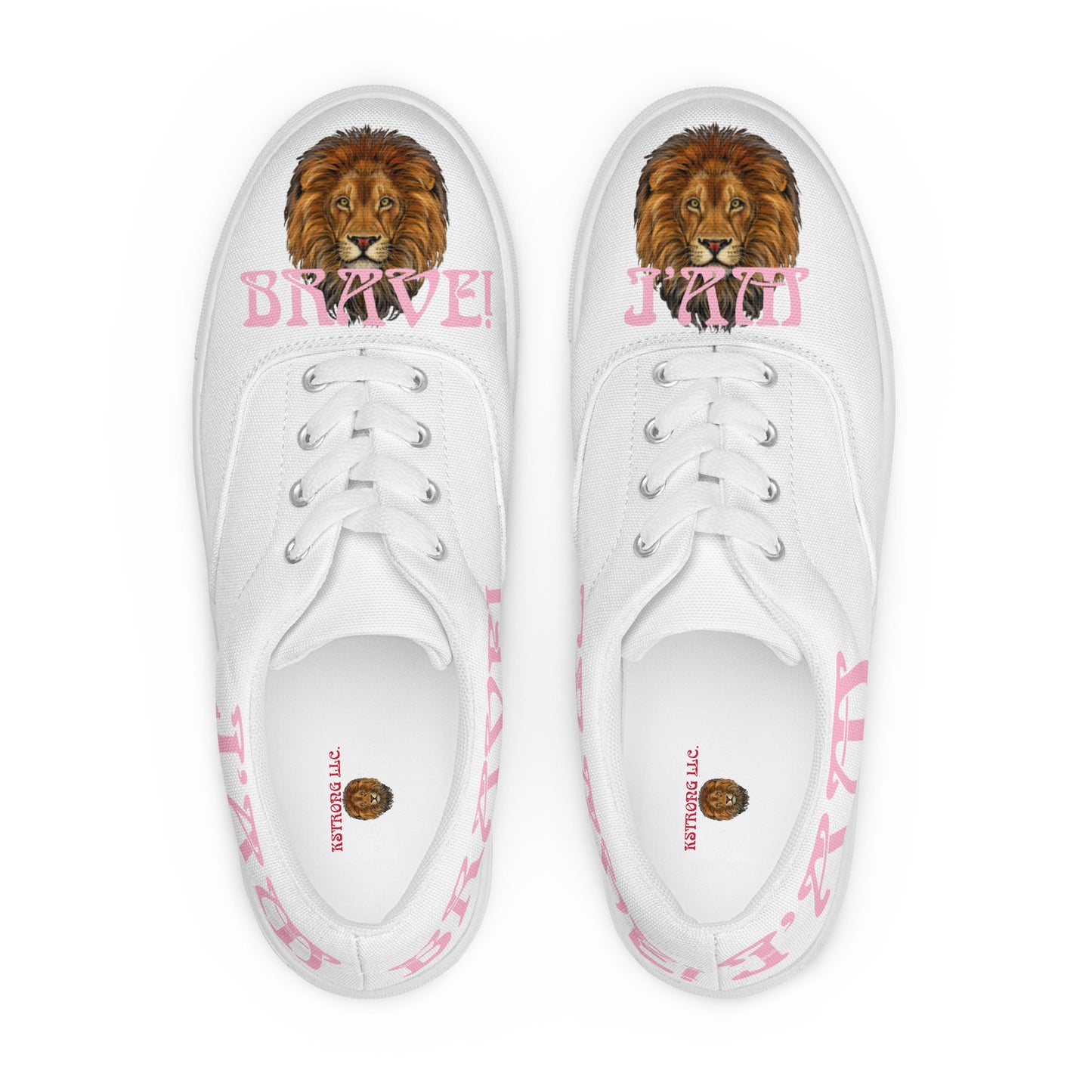“I’AM BRAVE!” White Women’s Lace-Up Canvas Shoes W/Cotton Candy Font