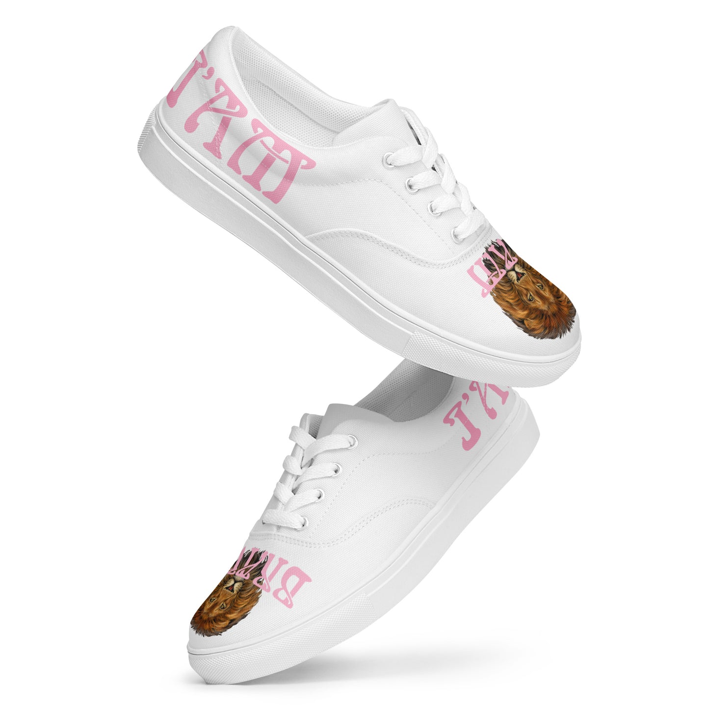 “I’AM BRAVE!” White Women’s Lace-Up Canvas Shoes W/Cotton Candy Font