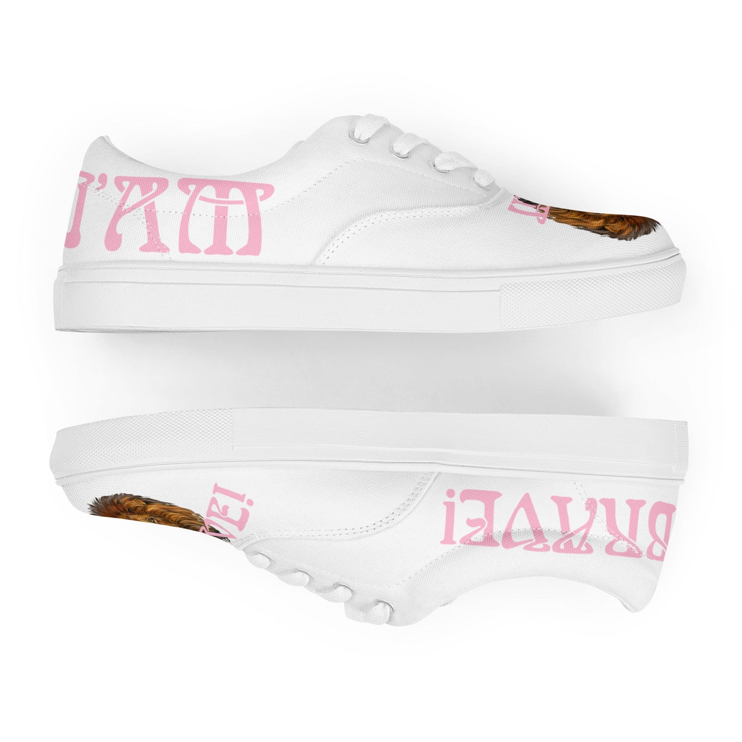 “I’AM BRAVE!” White Women’s Lace-Up Canvas Shoes W/Cotton Candy Font