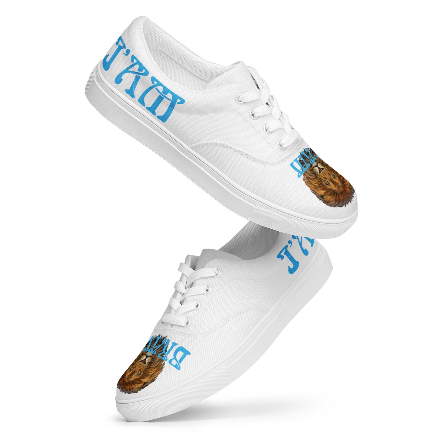 “I’AM BRAVE!”White Women’s Lace-Up Canvas Shoes W/SkyBlue Font