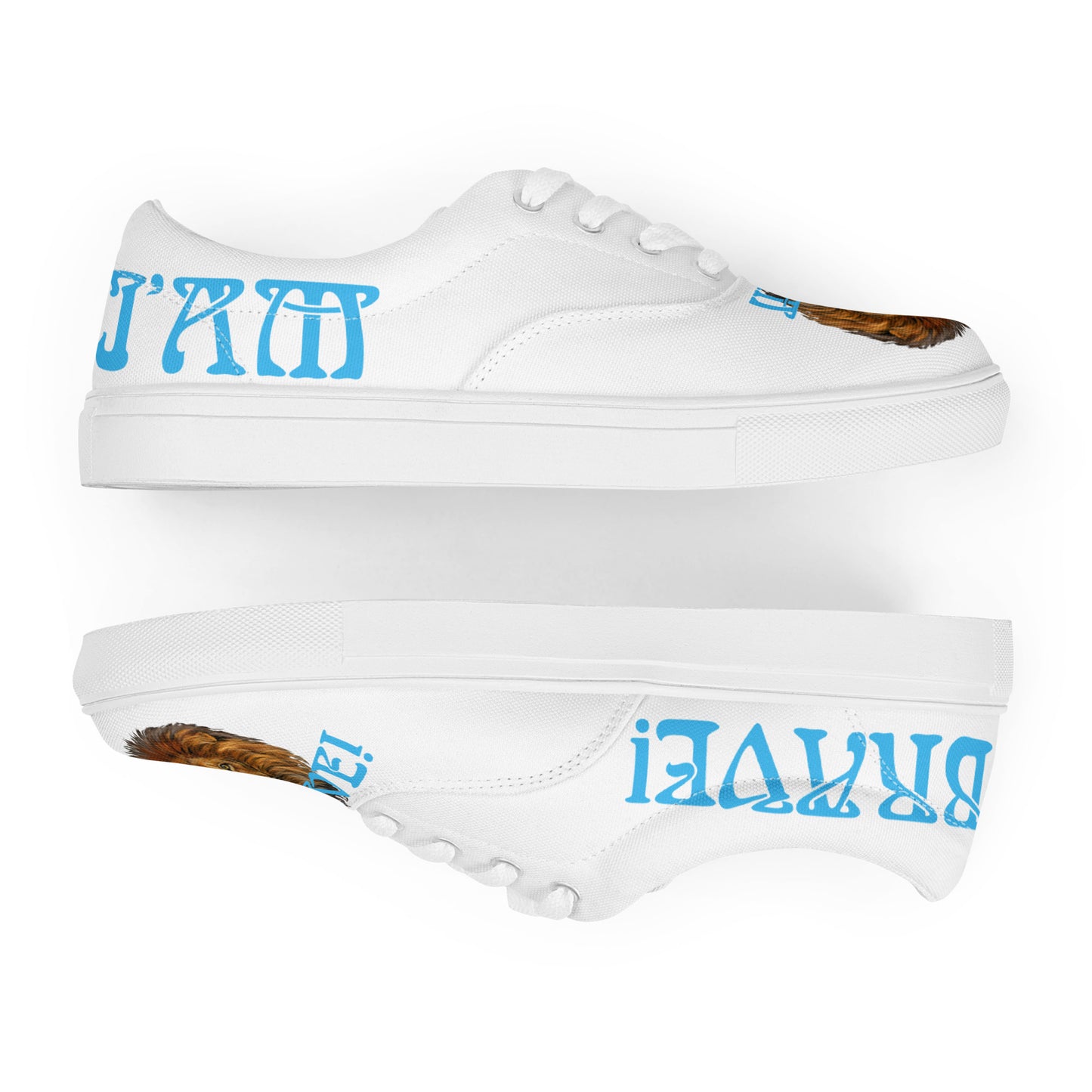 “I’AM BRAVE!”White Women’s Lace-Up Canvas Shoes W/SkyBlue Font