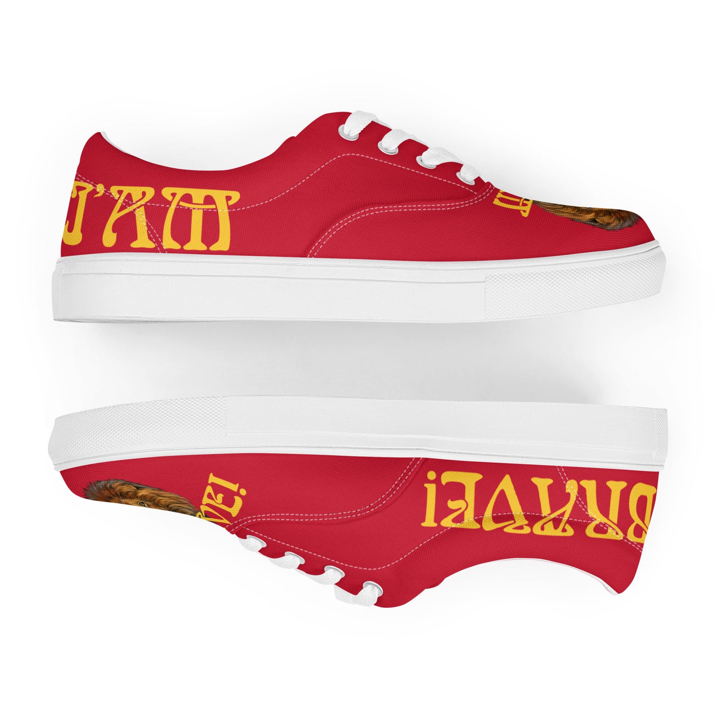 “I’AM BRAVE!”Red Women’s Lace-Up Canvas Shoes W/Yellow Font