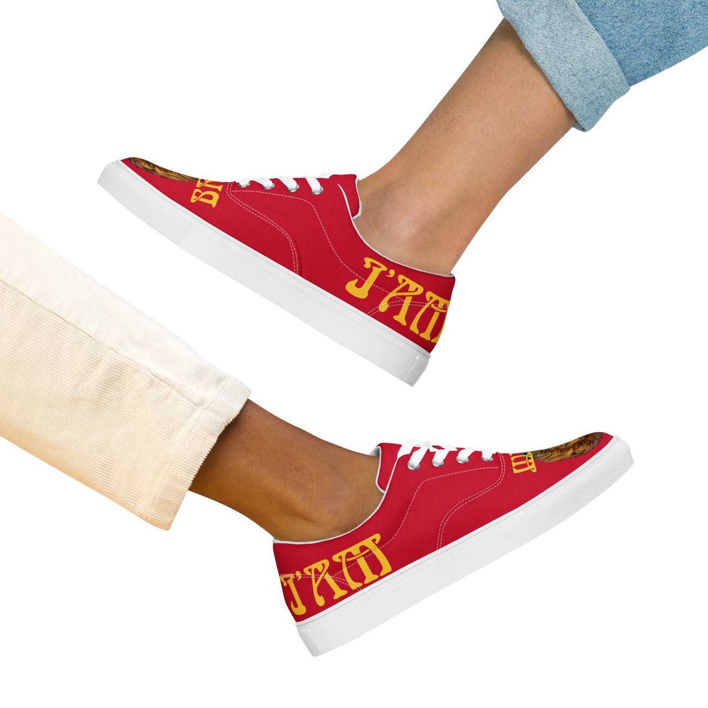 “I’AM BRAVE!”Red Women’s Lace-Up Canvas Shoes W/Yellow Font