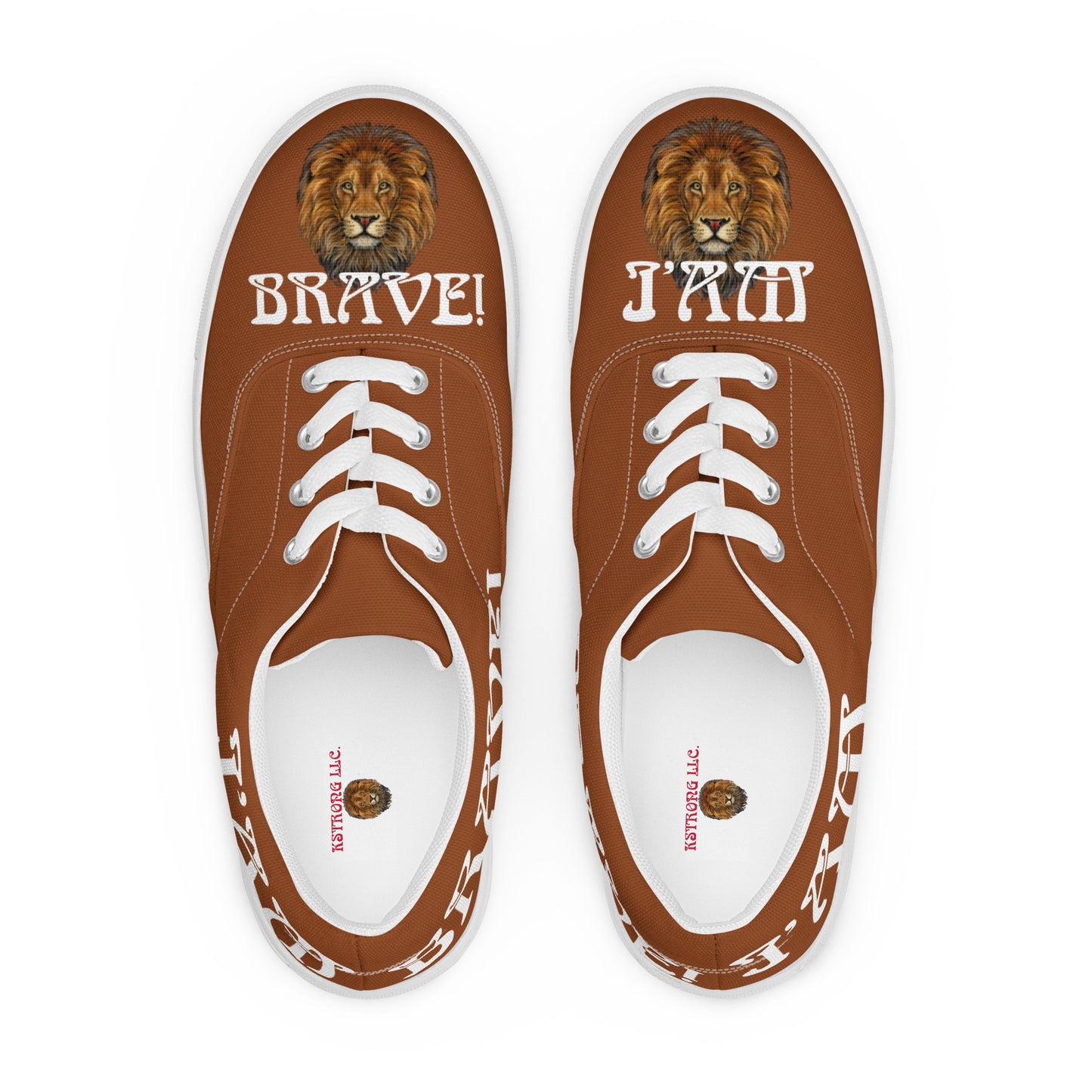 “I’AM BRAVE!”Brown Women’s Lace-Up Canvas Shoes W/White Font