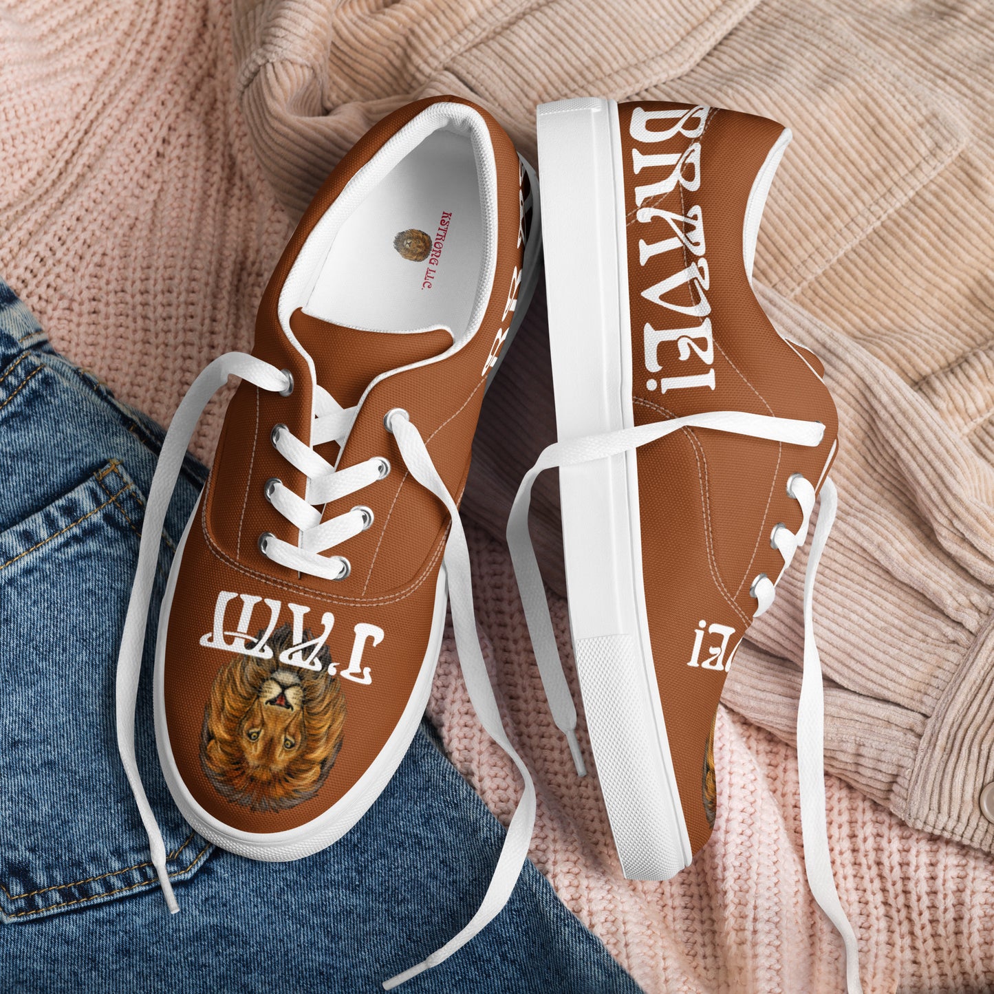 “I’AM BRAVE!”Brown Women’s Lace-Up Canvas Shoes W/White Font