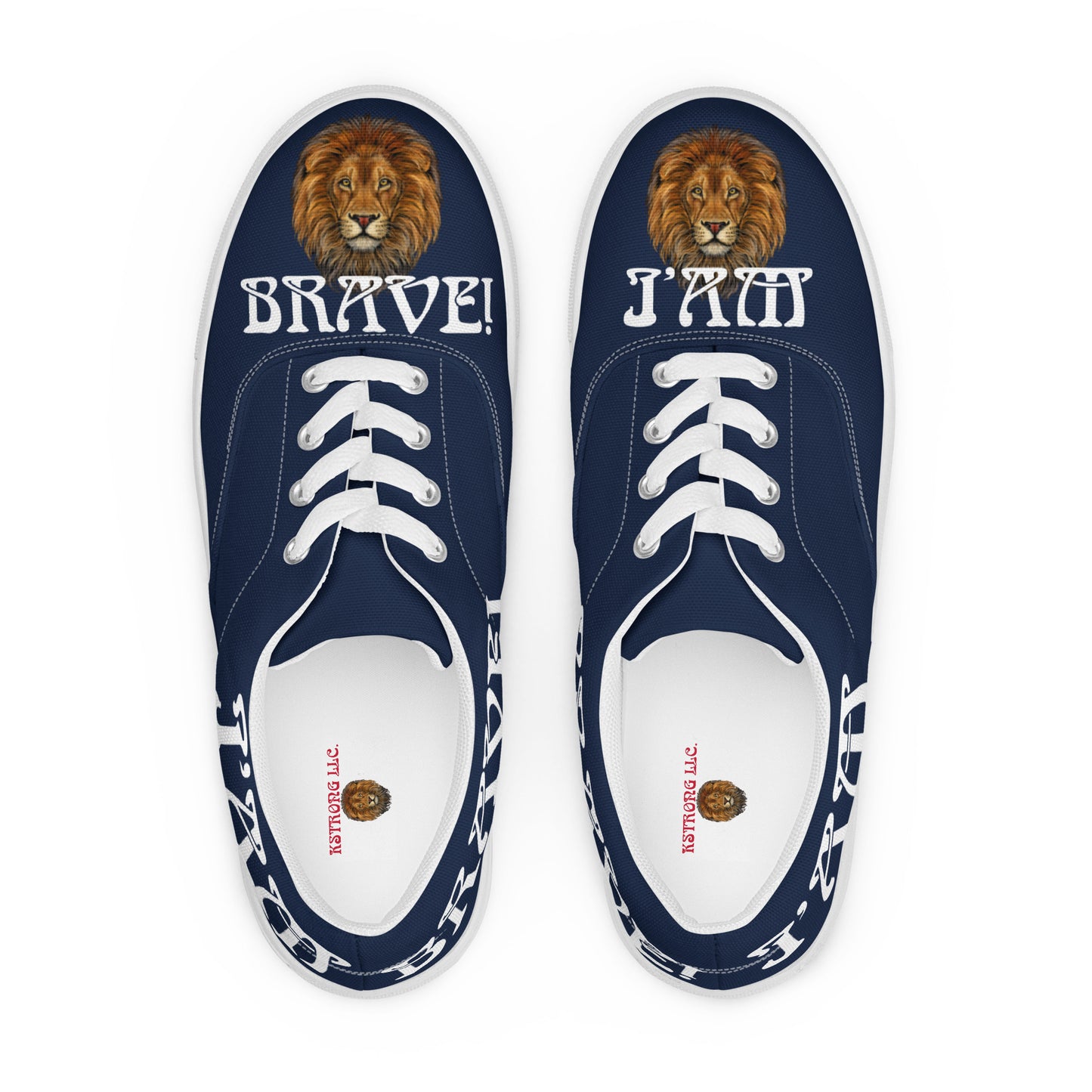 “I’AM BRAVE!” Blue Women’s Lace-Up Canvas Shoes W/White Font