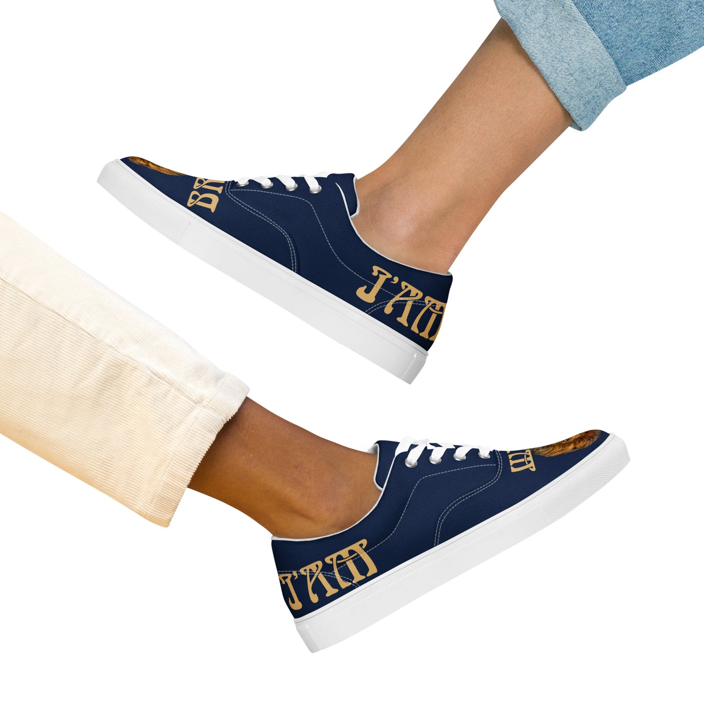 “I’AM BRAVE!”Blue Women’s Lace-Up Canvas Shoes W/Fawn Font