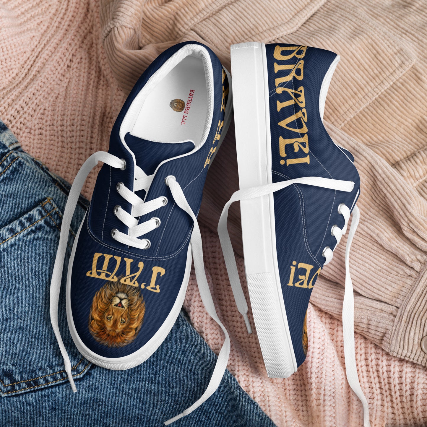 “I’AM BRAVE!”Blue Women’s Lace-Up Canvas Shoes W/Fawn Font