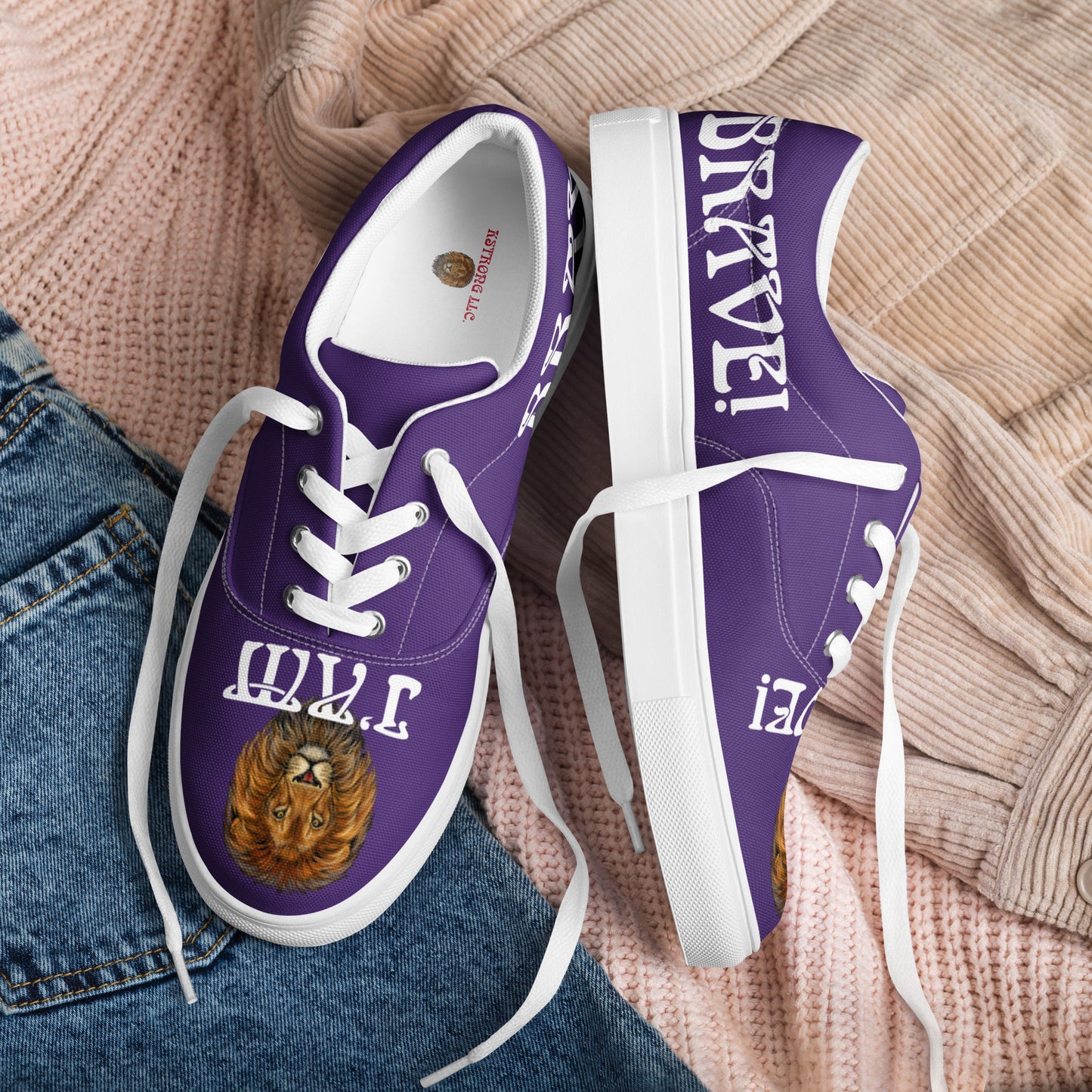 “I’AM BRAVE!”Purple Women’s Lace-Up Canvas Shoes W/White Font