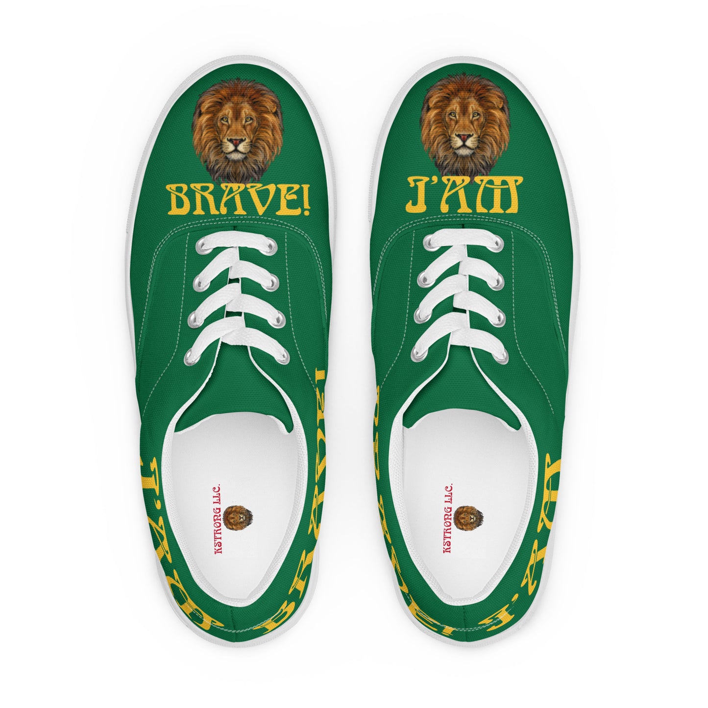 “I’AM BRAVE!” Green Women’s Lace-Up Canvas Shoes W/Yellow Font