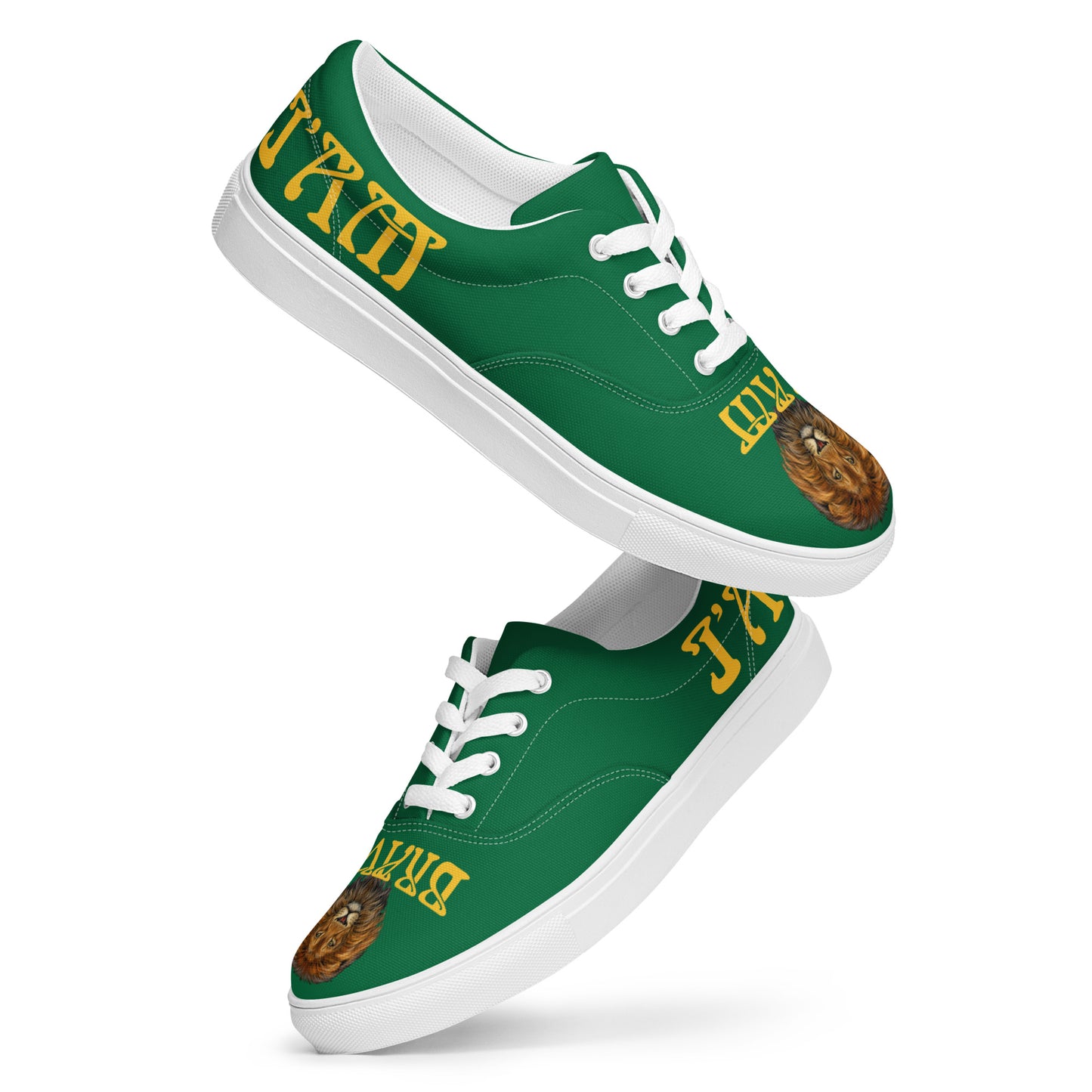 “I’AM BRAVE!” Green Women’s Lace-Up Canvas Shoes W/Yellow Font