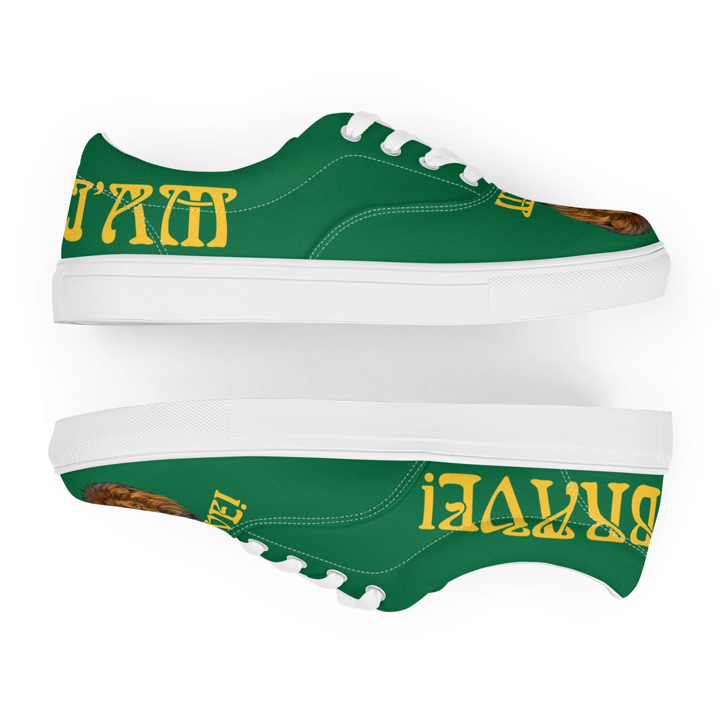 “I’AM BRAVE!” Green Women’s Lace-Up Canvas Shoes W/Yellow Font