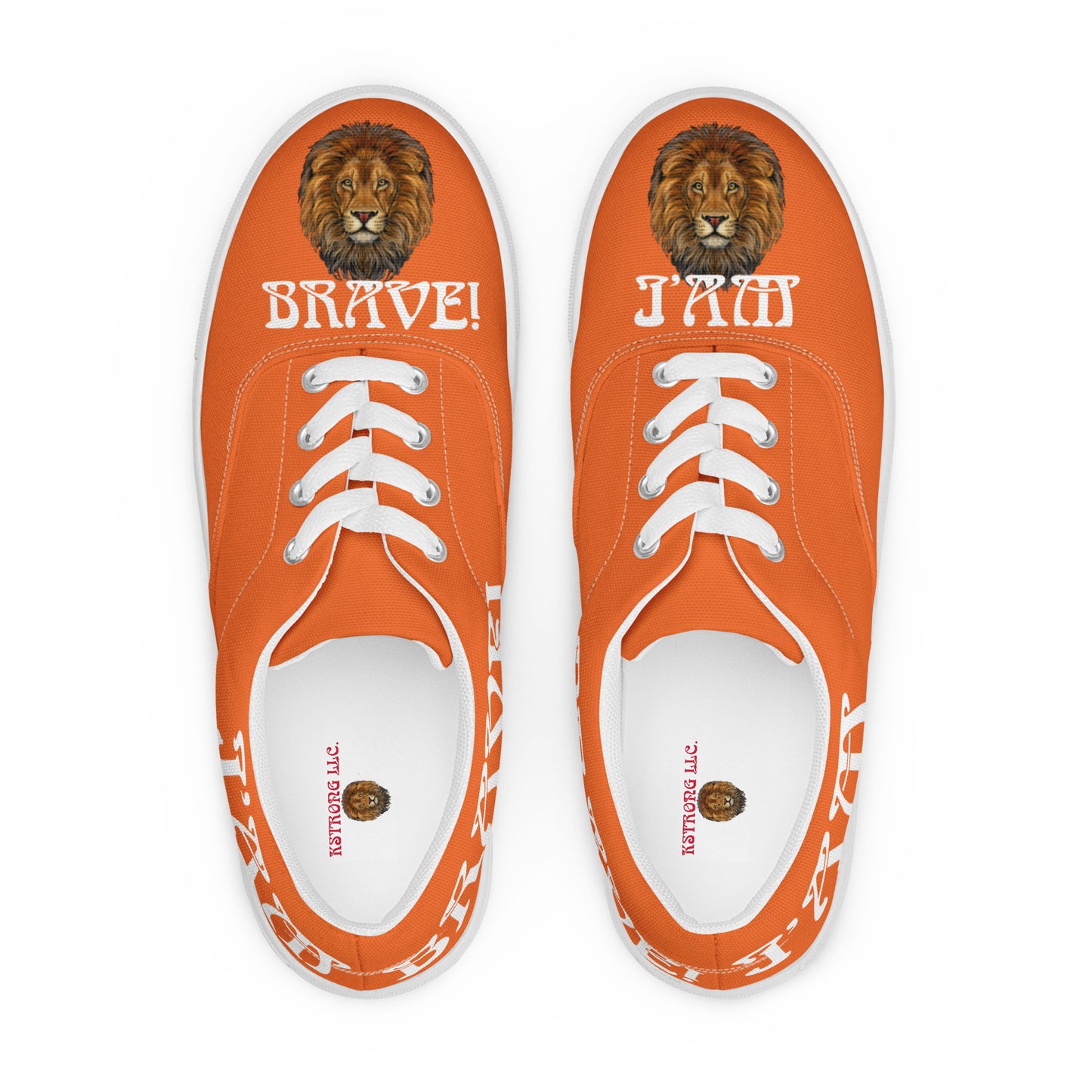 “I’AM BRAVE!”Orange Women’s Lace-Up Canvas Shoes W/White Font